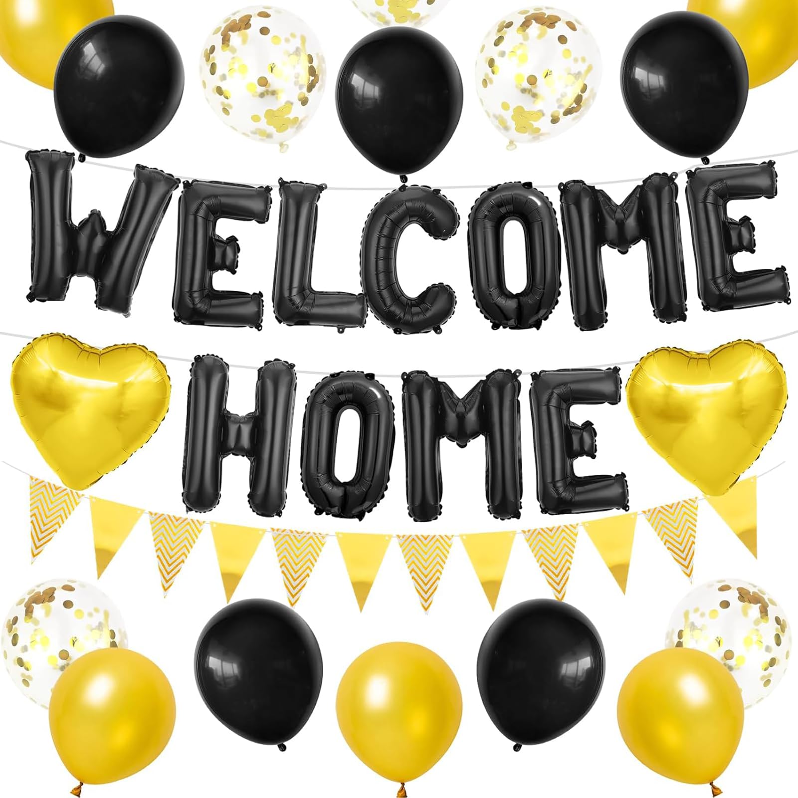 29 Black Gold Letter Balloon Set for Welcome Home Party