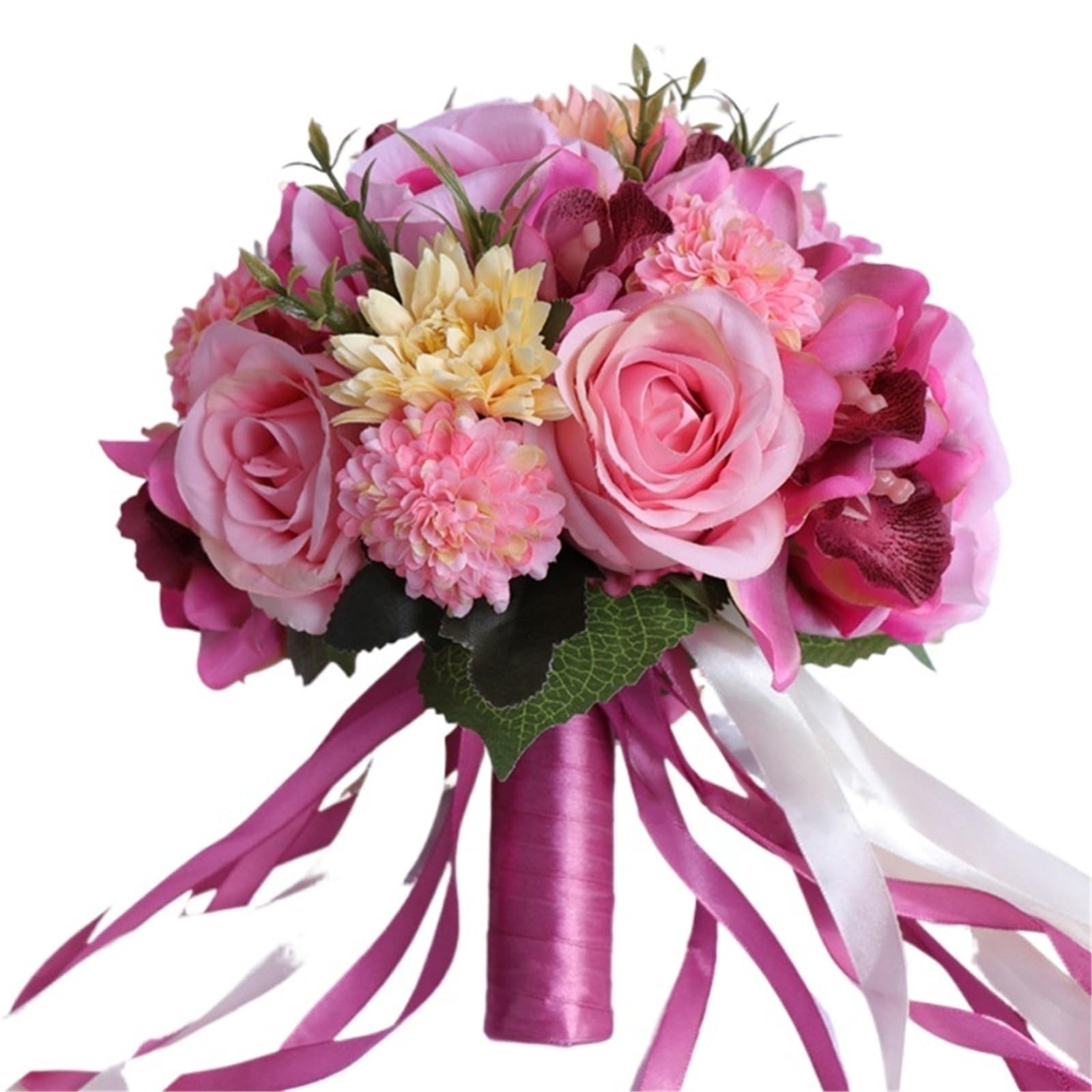 ZRHWSPD Wedding Artificial Bouquet Bridal Flower Bouquet Artificial Silk Rose Peony Flower Wedding Bouquet Dahlia Orchid Bouquets(Deep pink)