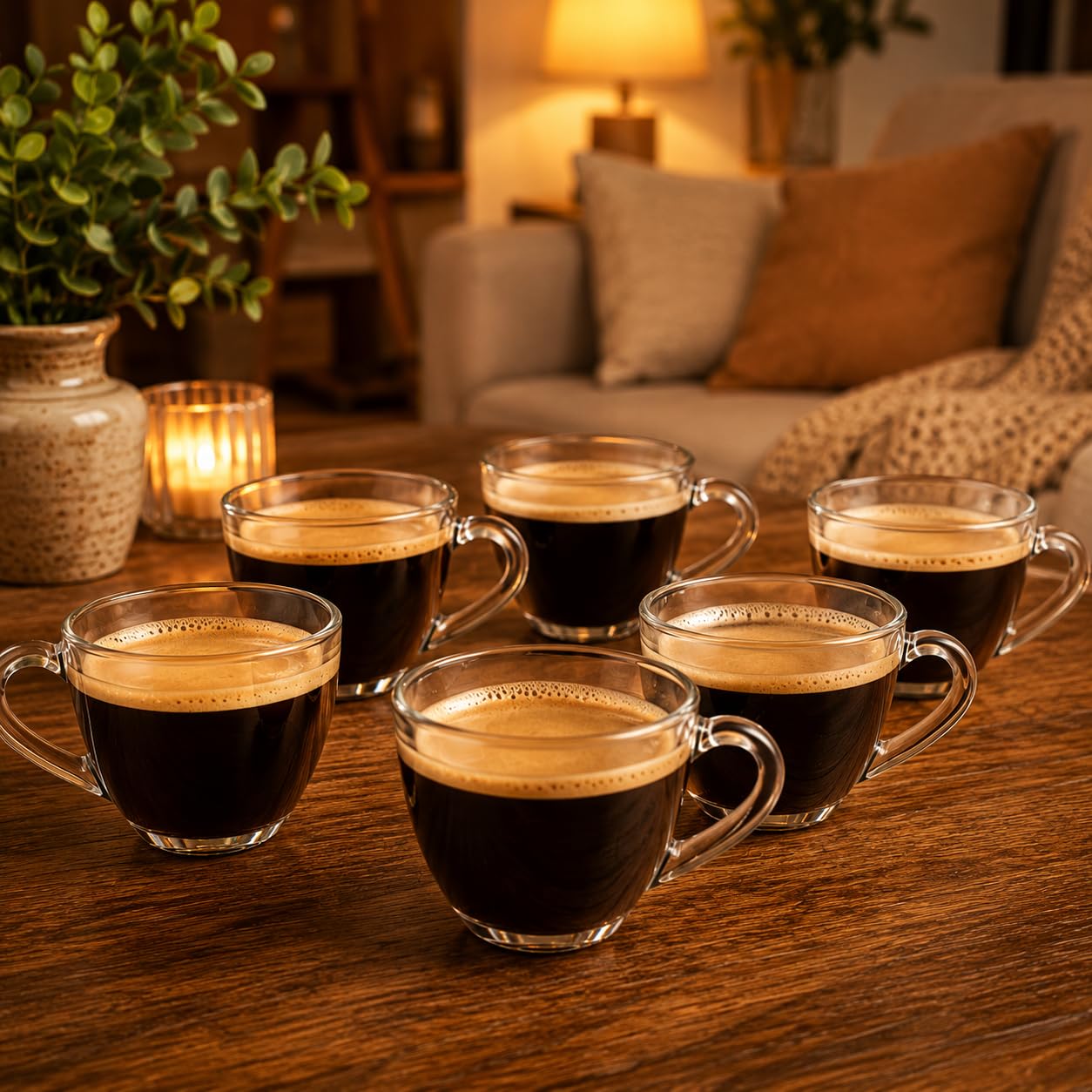 Jogo de Xícaras de Café em Vidro Transparente, 90ml, com Alça Ergonômica, para Expresso e