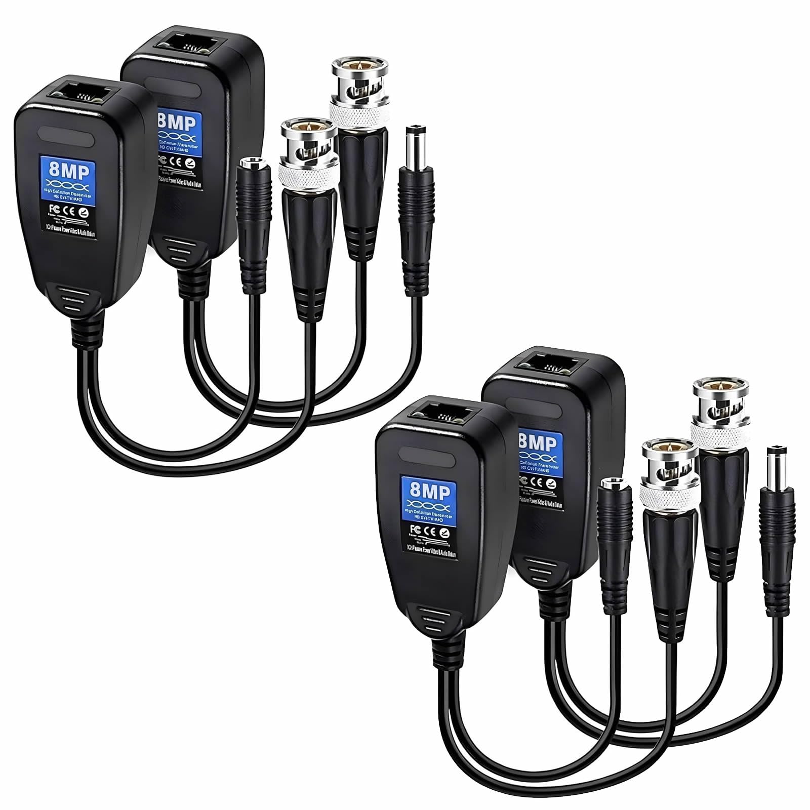 JUSTOP CCTV Balun RJ45 To BNC, 2MP/5MP/8MP 4K HD Video Passive Transmitter CAT5/6 For Camera/DVR - 2 Pairs