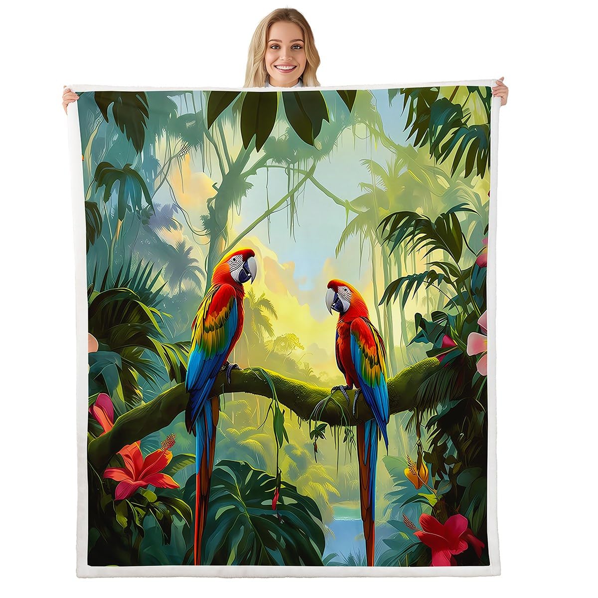 Couverture de lit en flanelle perroquet tropical 152x203 cm