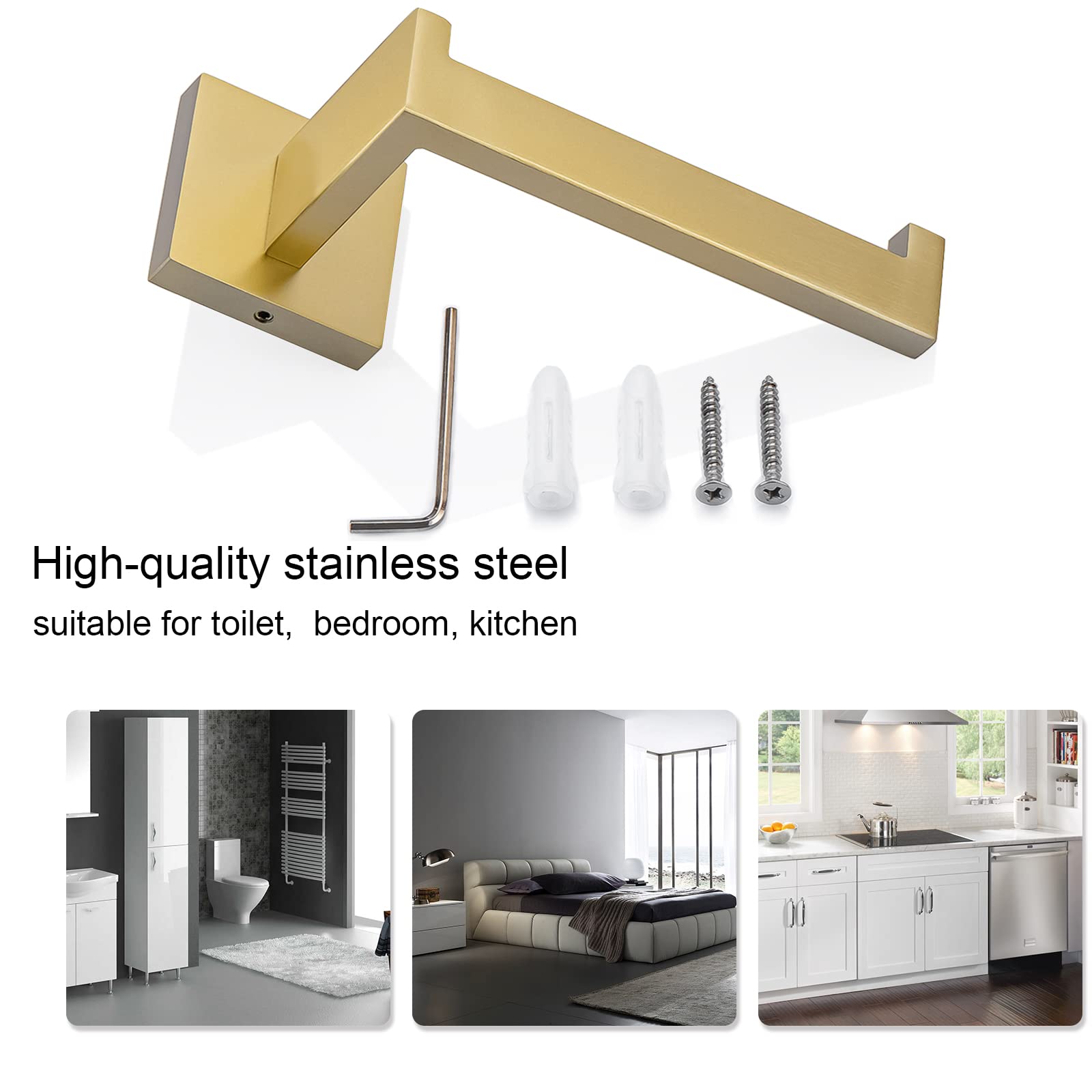 TQKAG Brushed Gold Toilet Paper Holder Wall Mount Roll Holder for Bathroom — Amazon image 4