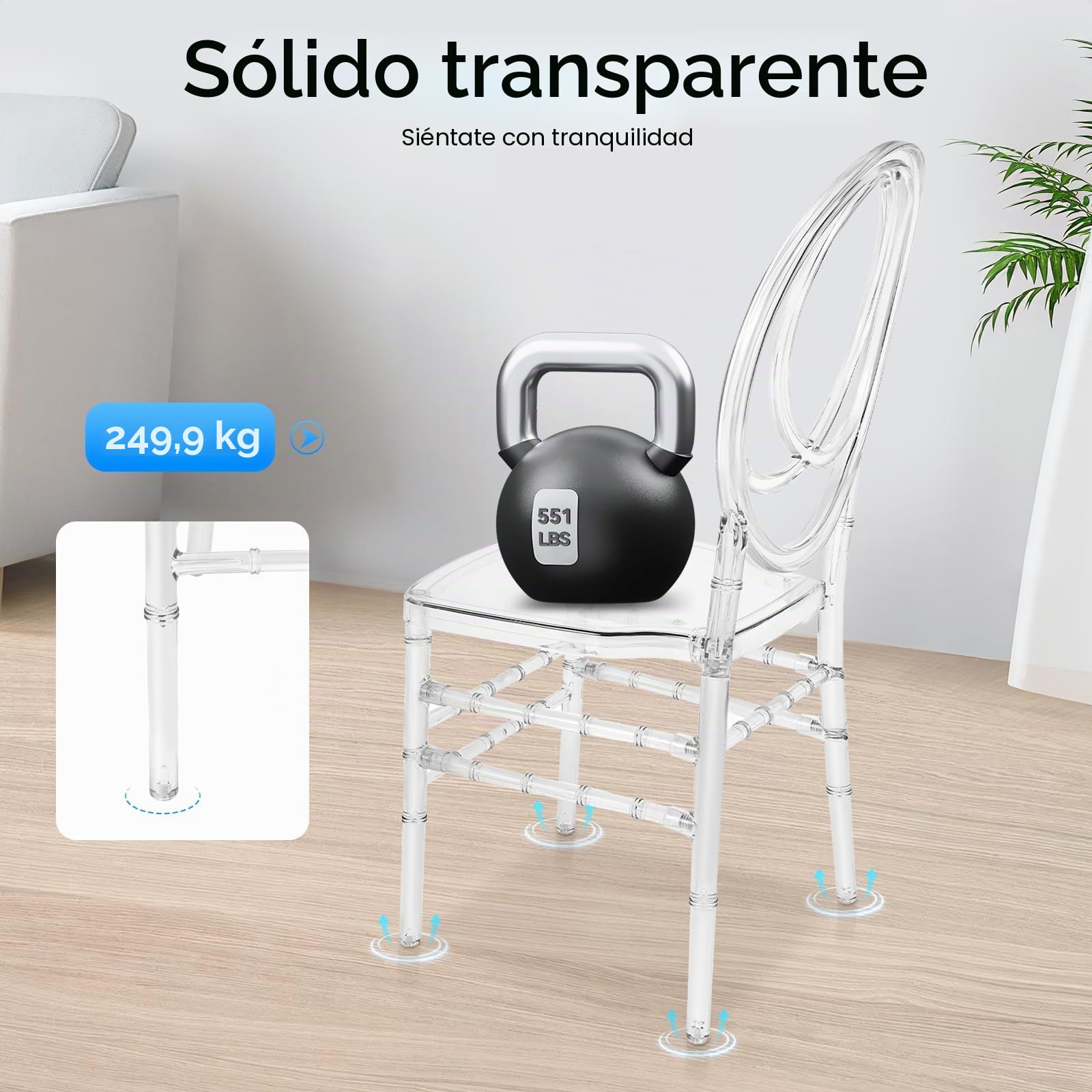 Juego de 4 sillas transparentes, elegantes sillas de policarbonato, apilables, transparentes para salón, banquete, interiores y exteriores (modelo A)