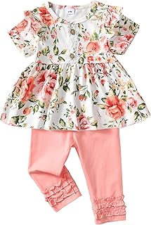 Newborn Baby Girl Clothes Toddler Girl Outfits Ruffle Long Sleeve Tops Pants with Hats and Headband Fall Summer Clothes Sets