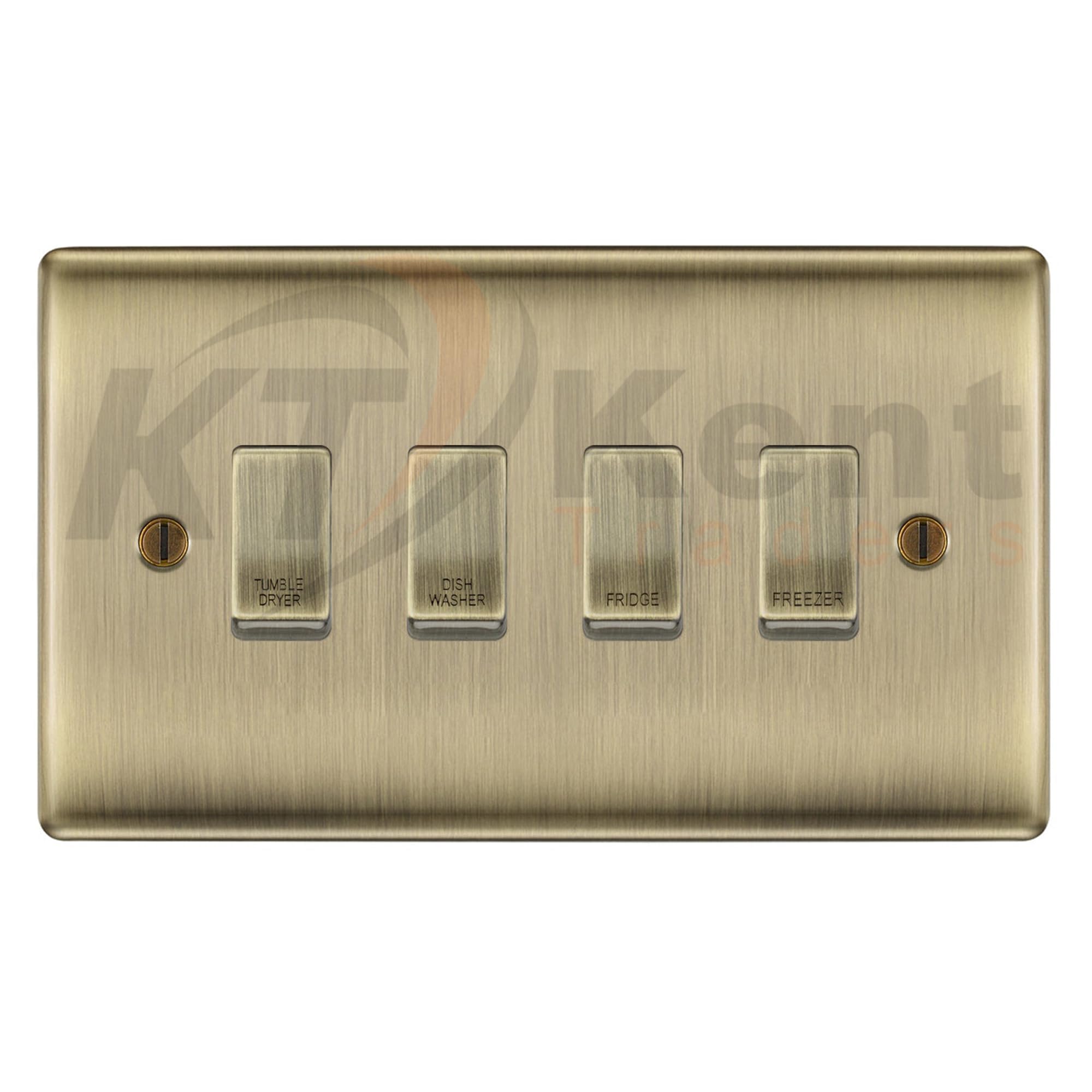 BG Antique Brass Custom Grid Switch Panel Labelled Kitchen Appliance 4 Gang