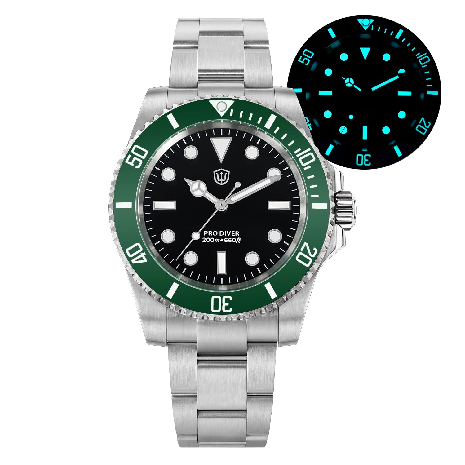 watchdives Reloj de buceo profesional, WD1680Q V2 Japón VH31 Barrido Segundo Cuarzo Reloj de Pulsera de 40 mm Cristal de Zafiro Reloj de 200 m Impermeable Luminoso Reloj Analógico