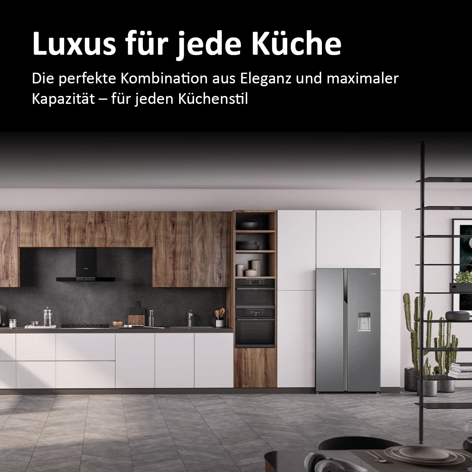 Haier Side-by-Side Kühl Gefrierkombination HSR3918EWPG, freistehend, No Frost I 177,5 x 90,8 x 65,9cm I Side by Side Kühlschrank mit Wassertank, ohne Wasseranschluss I Kühlschrank Side by Side, 521 L | Freistehend, No Frost, 177,5 x 90,8 x 65,9cm, Side by