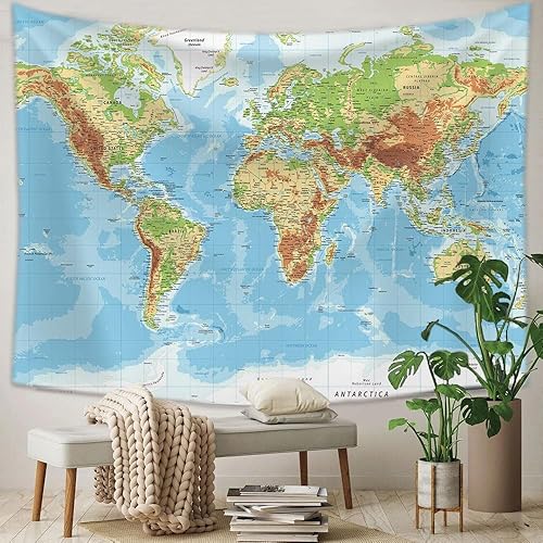 Miniatura 3 de Tapiz del mundo del mapa, tapiz educativo para colgar en la pared para sala de estar, dormitorio, oficina y aula, póster decorativo de pared, 60 x