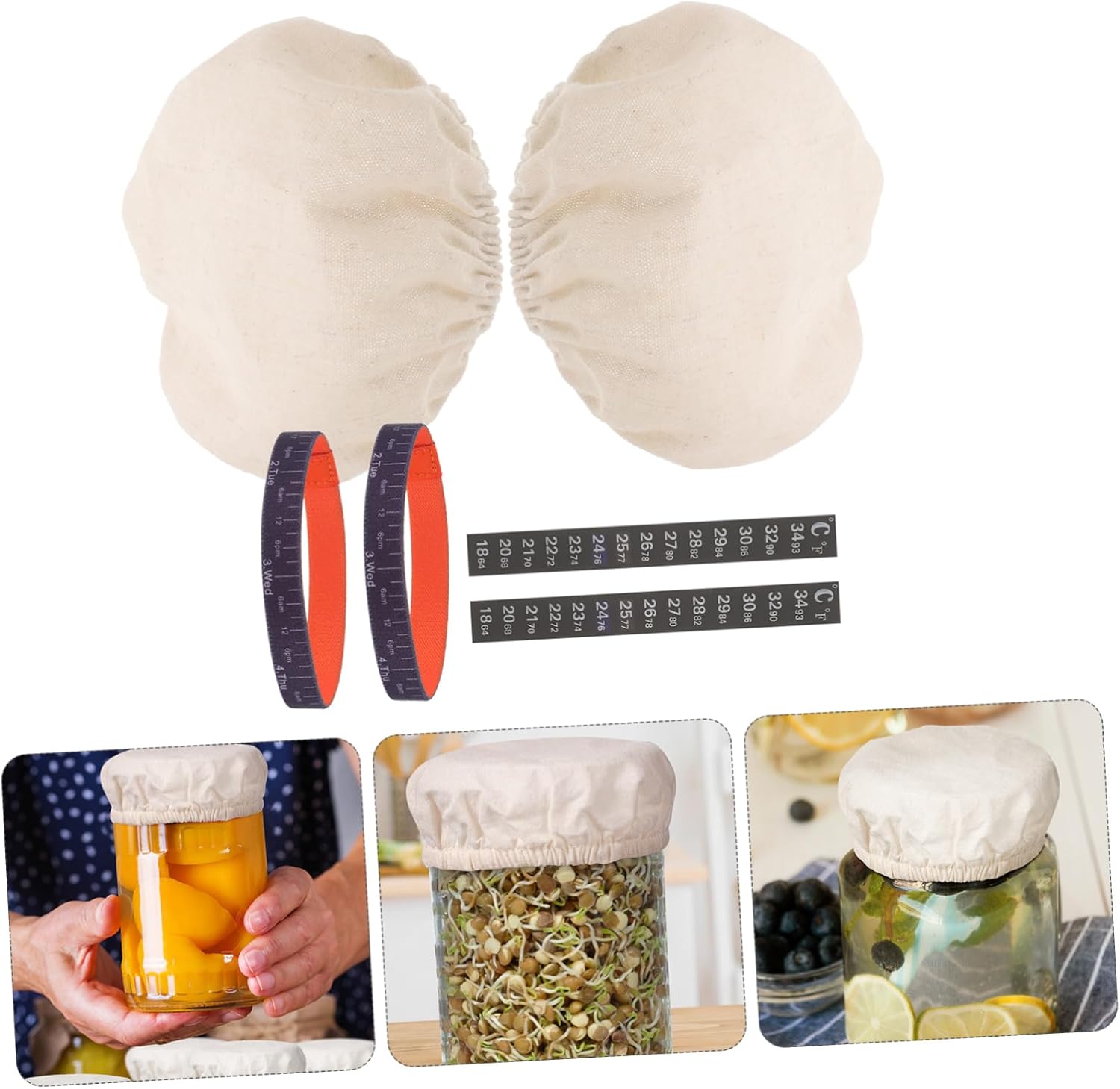 Fermentation Jar Cloth Covers with Date Bands and Stickers