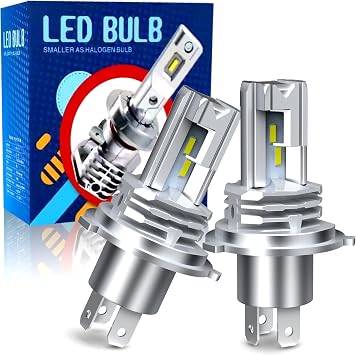 H4 LED Headlight, 6500K, White, Hi/Lo, For Cars/Motorcycles, Fanless, 12000lm, DC 12V/24V, Compatible with Hybrid Vehicles and EV Cars, Integrated LED Bulbs, Pack of 2