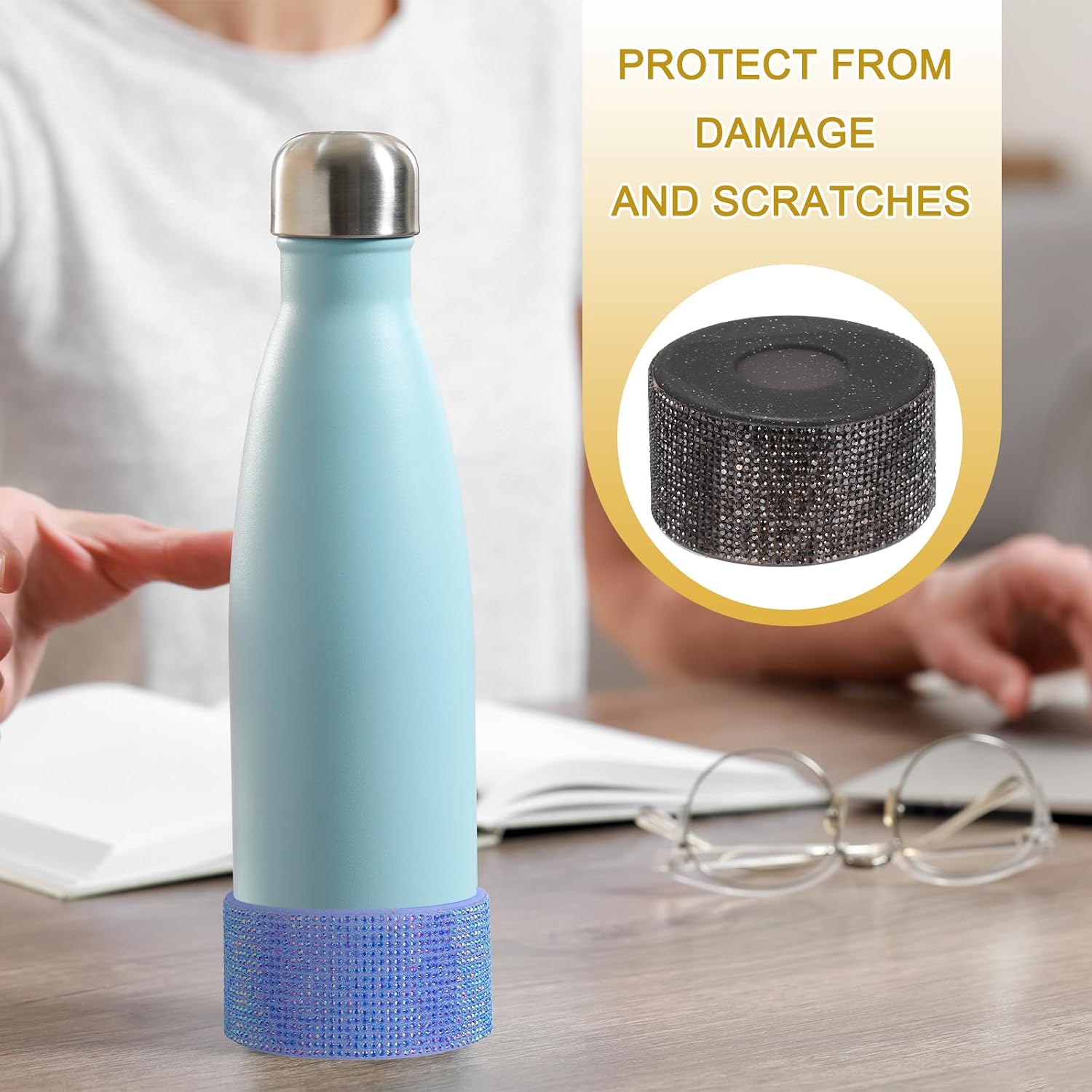 PATIKIL Glitter Silicone Boot, Diamond Water Bottle Protective Boot Shining Anti Slip Cup Sleeve Accessories for Stanley Tumbler