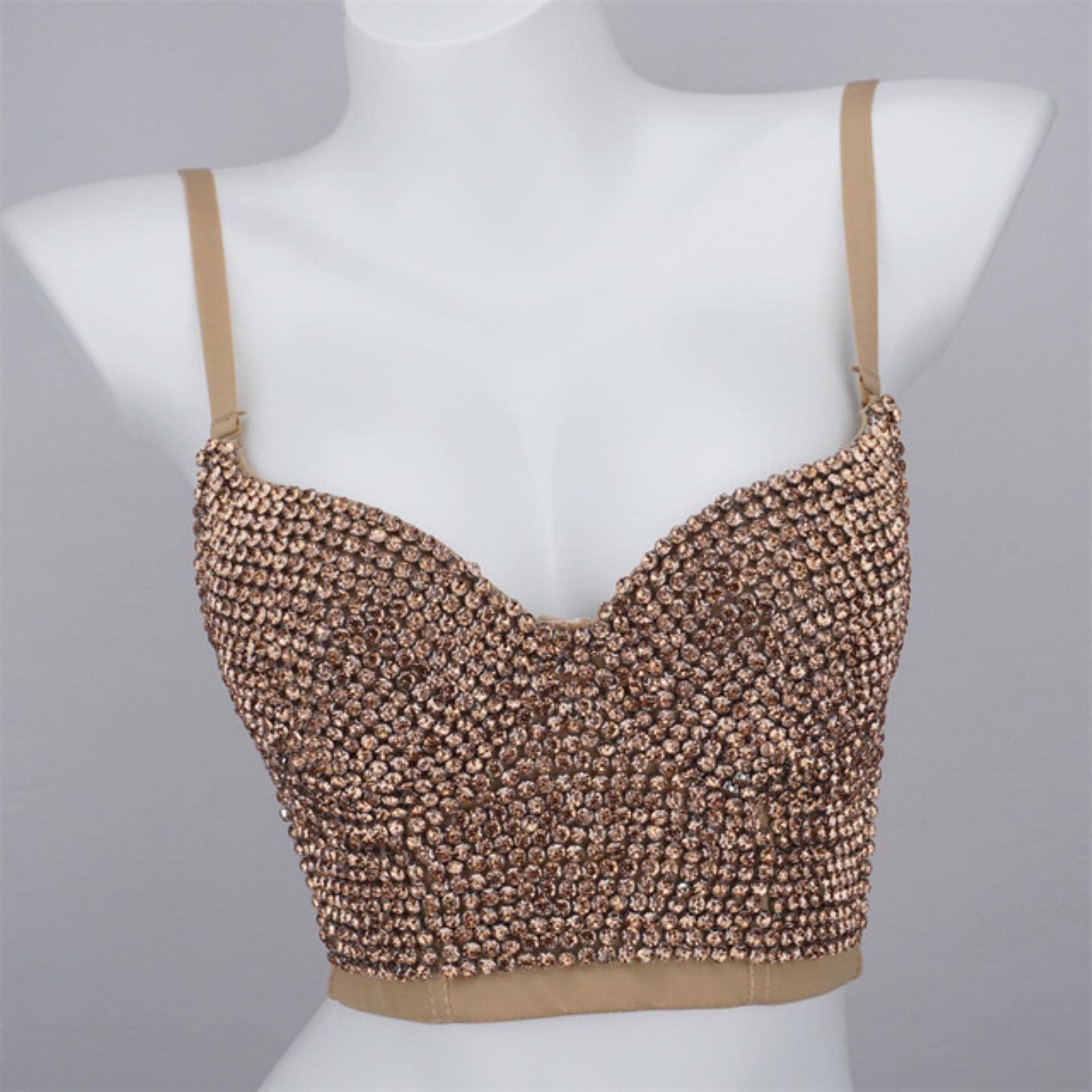 YOND Sexy Carnival Women Tank Tops Beading Quality Party Corset Woman Bra Chest Binder Club y2k Crop Top Ladies Clothes Camis-4-brown, CN XL-40