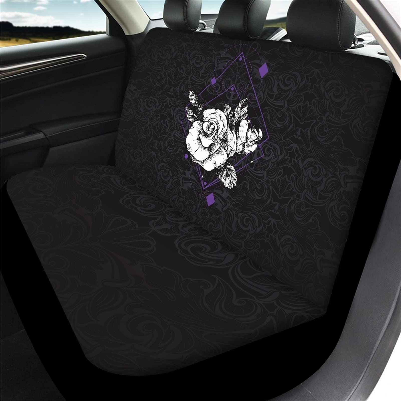 chaqlin Set di 2 coprisedili anteriori per auto, motivo romantico con rosa rossa, elegante stampa floreale, set di accessori per auto da donna e ragazza, con motivo a rose rosse