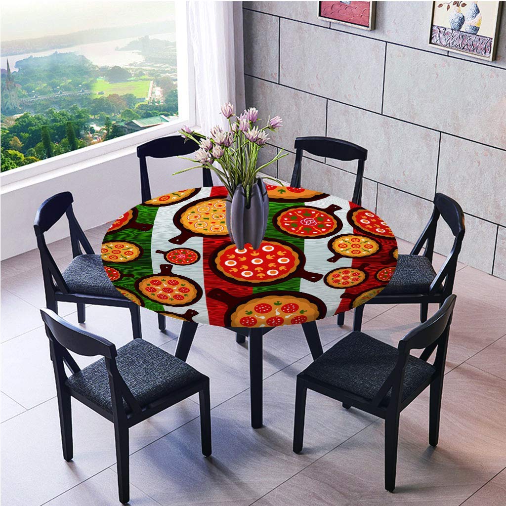 Rondes Imperméable Nappe Avec Bord élastique, Treer Anti-Taches Lavable Entretien Facile Nappes Imprimé Couleur Unie Marbrure 3D Nappe De Table Pour Cuisine Picnic Party Jardin (Bleu Vert,150cm