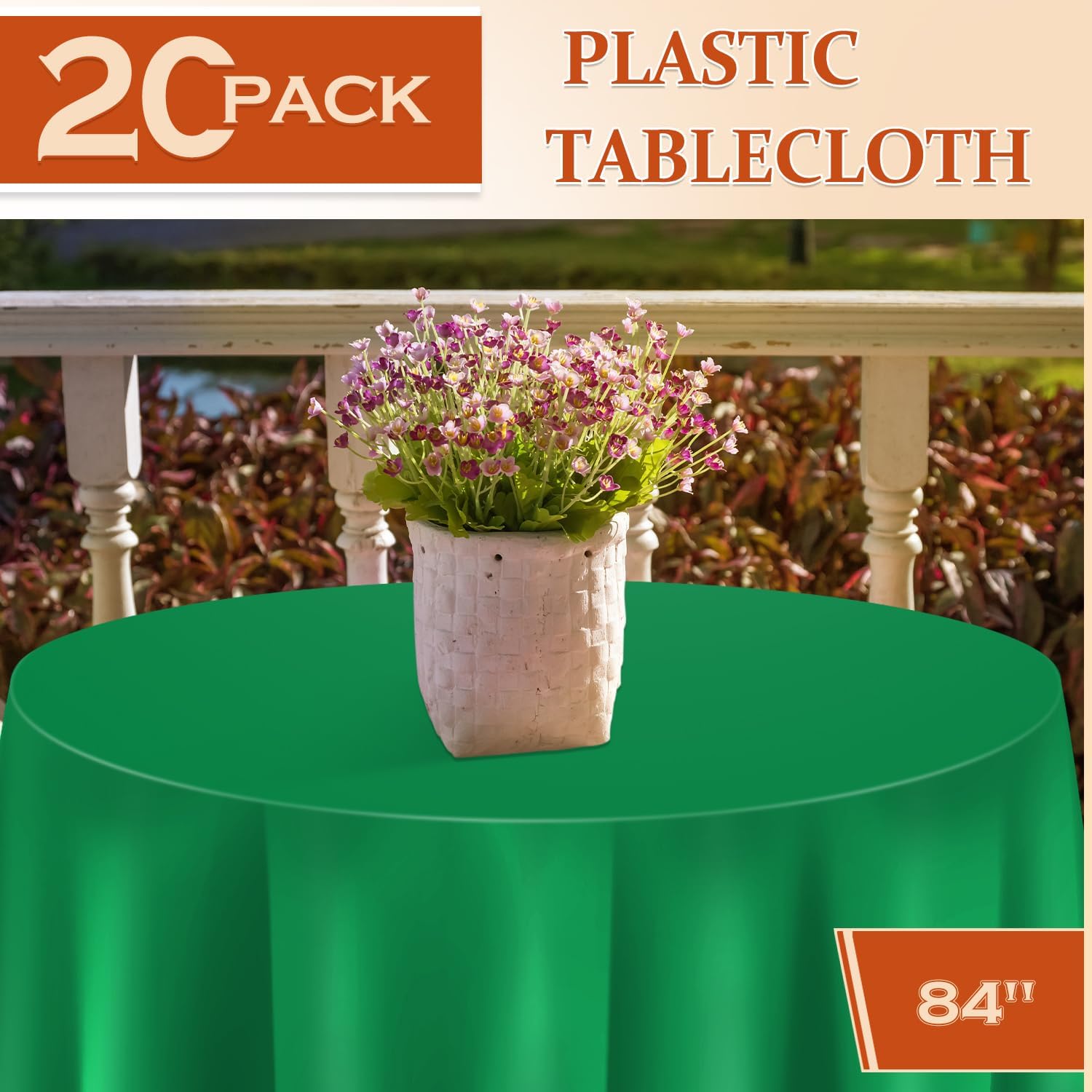 20 Pack Green Round Plastic Tablecloth, 84" Disposable Table Cloth Party Table Cover, Plastic Table Cloth for Birthday Wedding Party - Image 2
