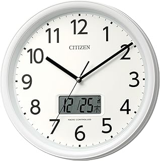 リズム(RHYTHM) シチズン 掛け時計 電波時計 アナログ 温度 湿度 カレンダー (デジタル 液晶表示) 静かな 連続秒針 白 Φ30x5.1cm CITIZEN 8FYA05-003