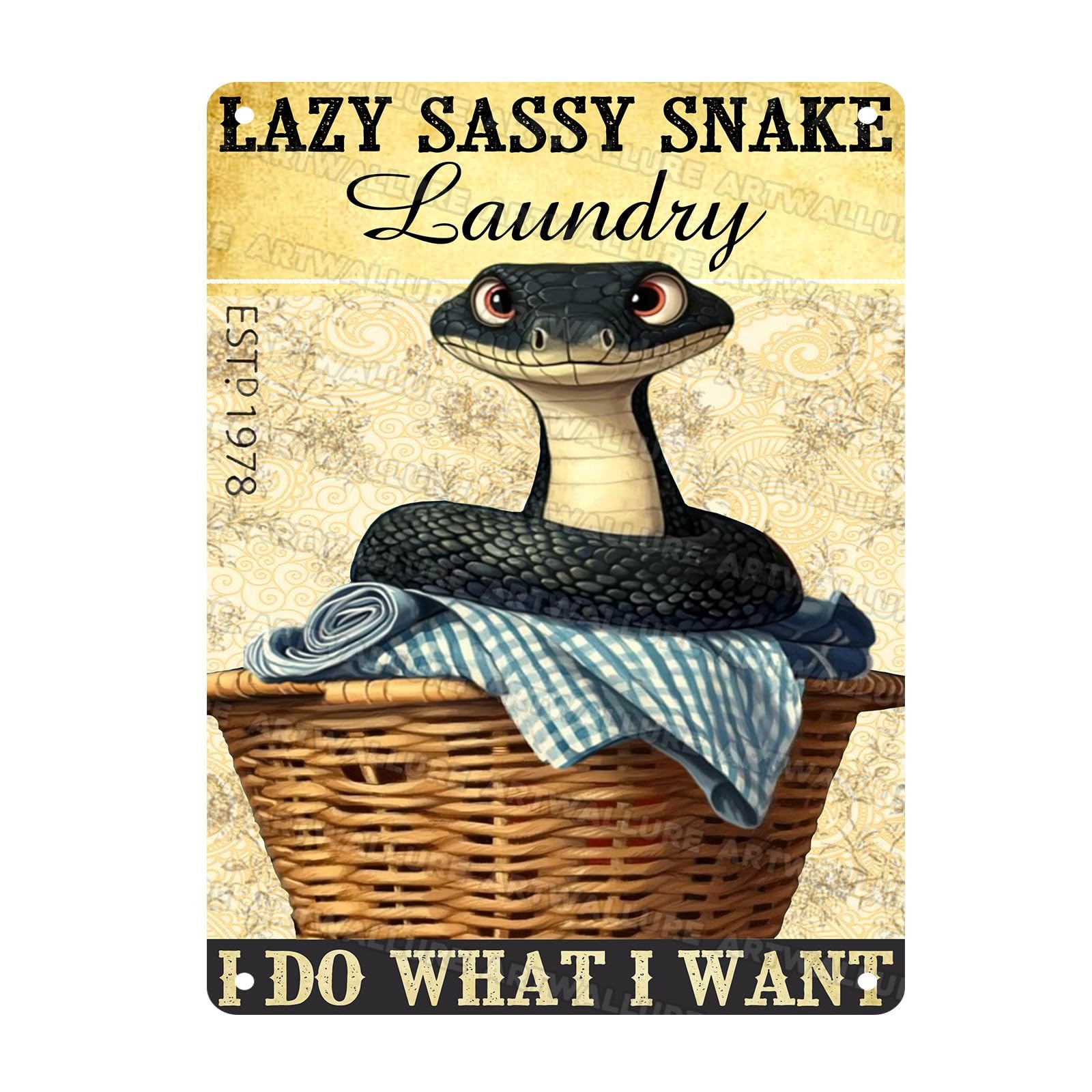 Snake Vintage Tin Sign Lazy Sassy Snake Laundry I Do What I Want Metal Sign for Home Man Cave Bar Cafe 12x16Inch