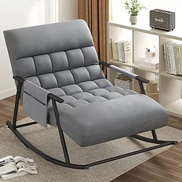 Double Comfortable Breathable Rocking Chair, Modern Rocking Chair with Soft Cushion, Zero Gravity Garden Lounger, with Armrests Side Pockets,Adjustable Angle,for Bedroom, Living Room. Colo