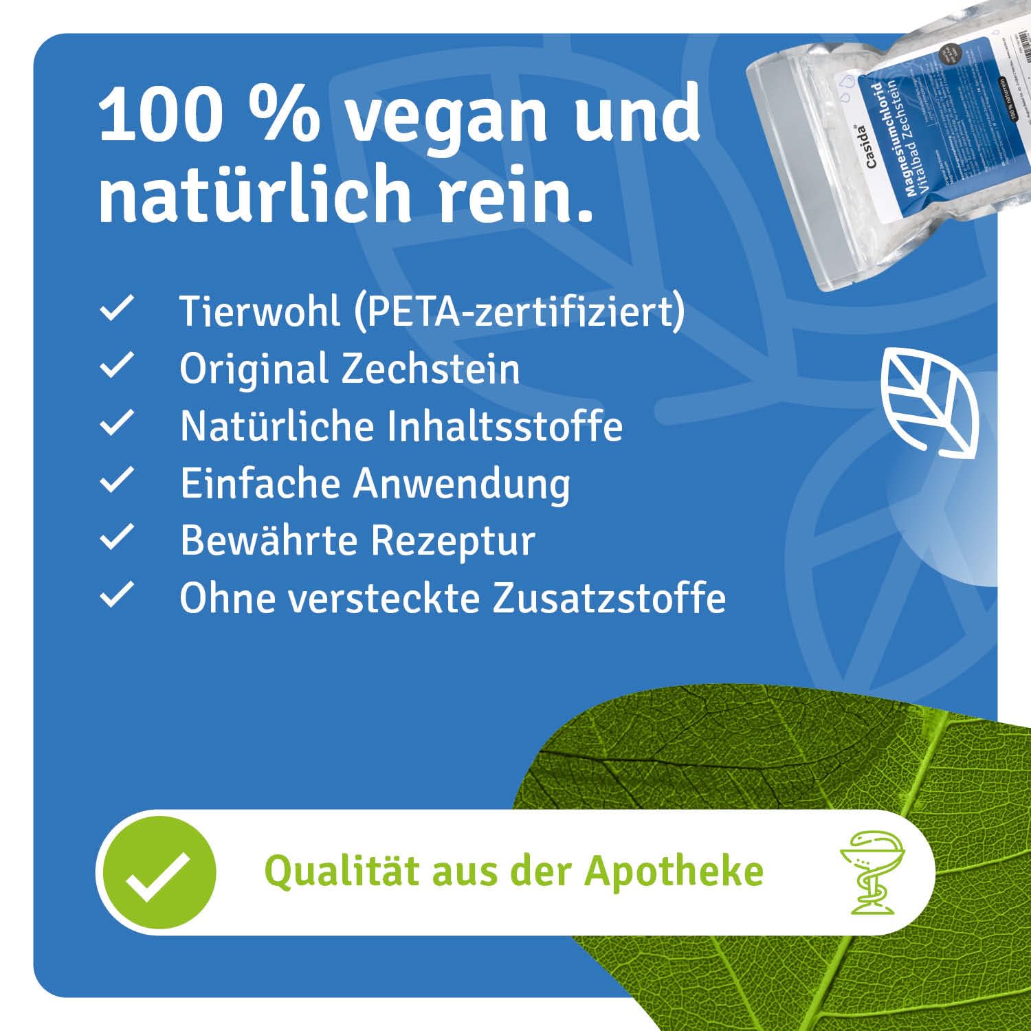 Casida Magnesiumchlorid Vitalbad 1000 g - Original Zechstein Magnesium Flakes, Flocken - rein natürliches Magnesiumchlorid Hexahydrat für Vollbad und Fußbad - auch für Herstellung Magnesiumöl