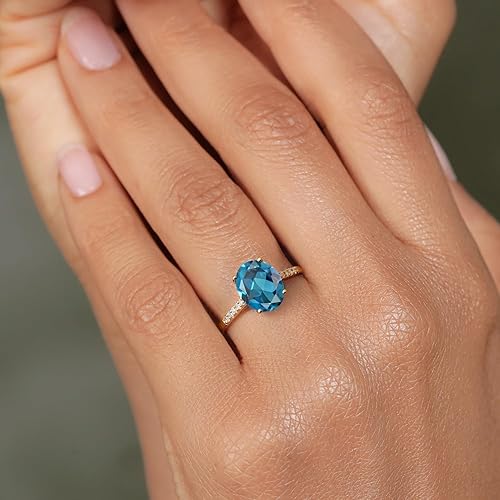 Vista 5 de Gem Stone King Anillo de compromiso de oro amarillo de 10 quilates con piedra preciosa ovalada de 0.394 x 0.315 in y diamantes blancos Anillo