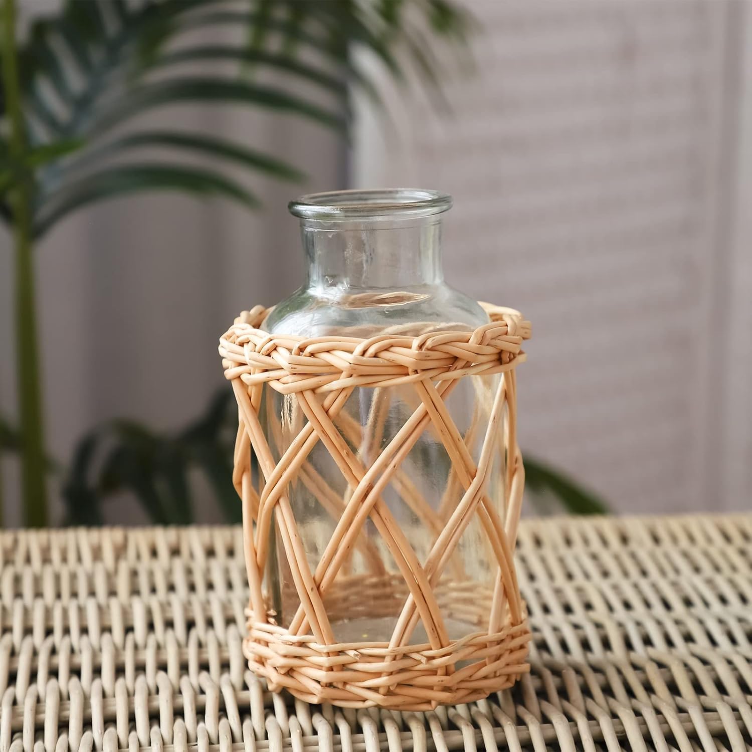 Flower Vases with Wicker Cover Woven Glass Vase Decorative Flower Bottle for Dining Room/Bedroom/Bathroom/Mantel (Willow) - Image 6