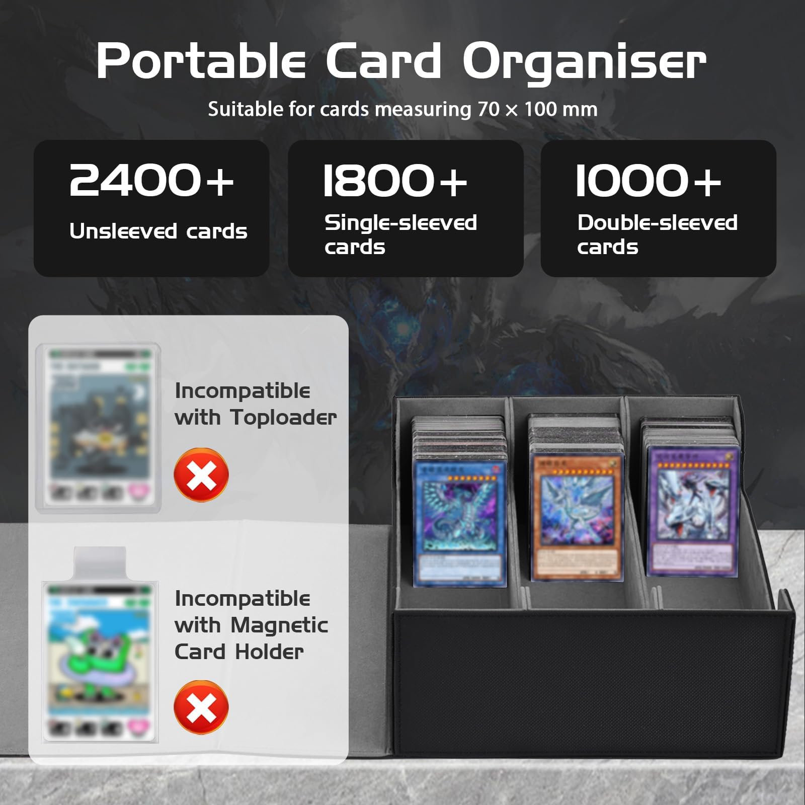 Deck Box per Carte MTG, Deck Box con 10 Divisori Colorati, 3 Righe Deckbox, per le Carte di Magic Commander YGO TCG MTG Nero Grigio Decks Boxs