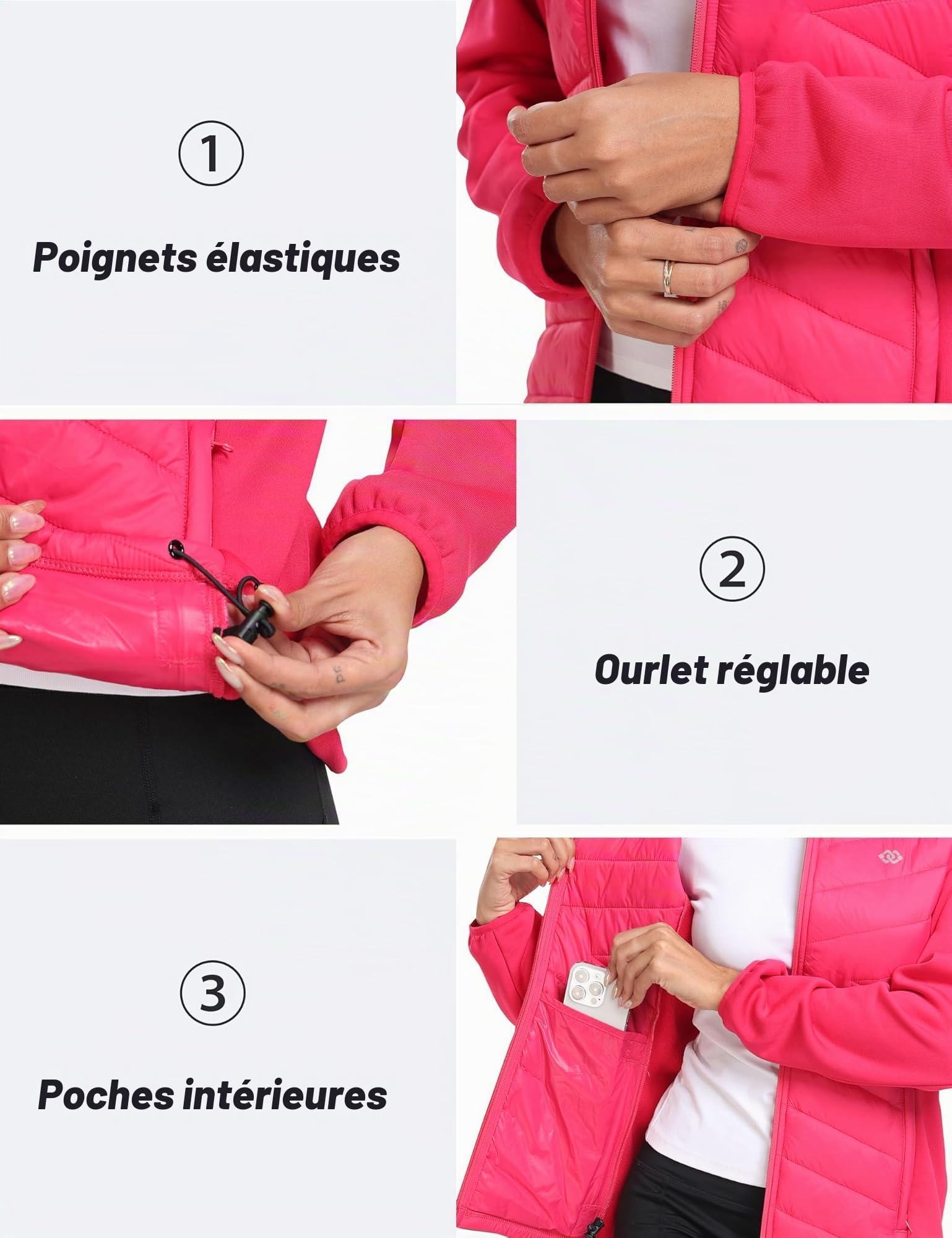 MoFiz Doudoune Femme Legere Veste Matelassée Blouson Veste Polaire Femme Chaude de Sport Randonnée avec Zip