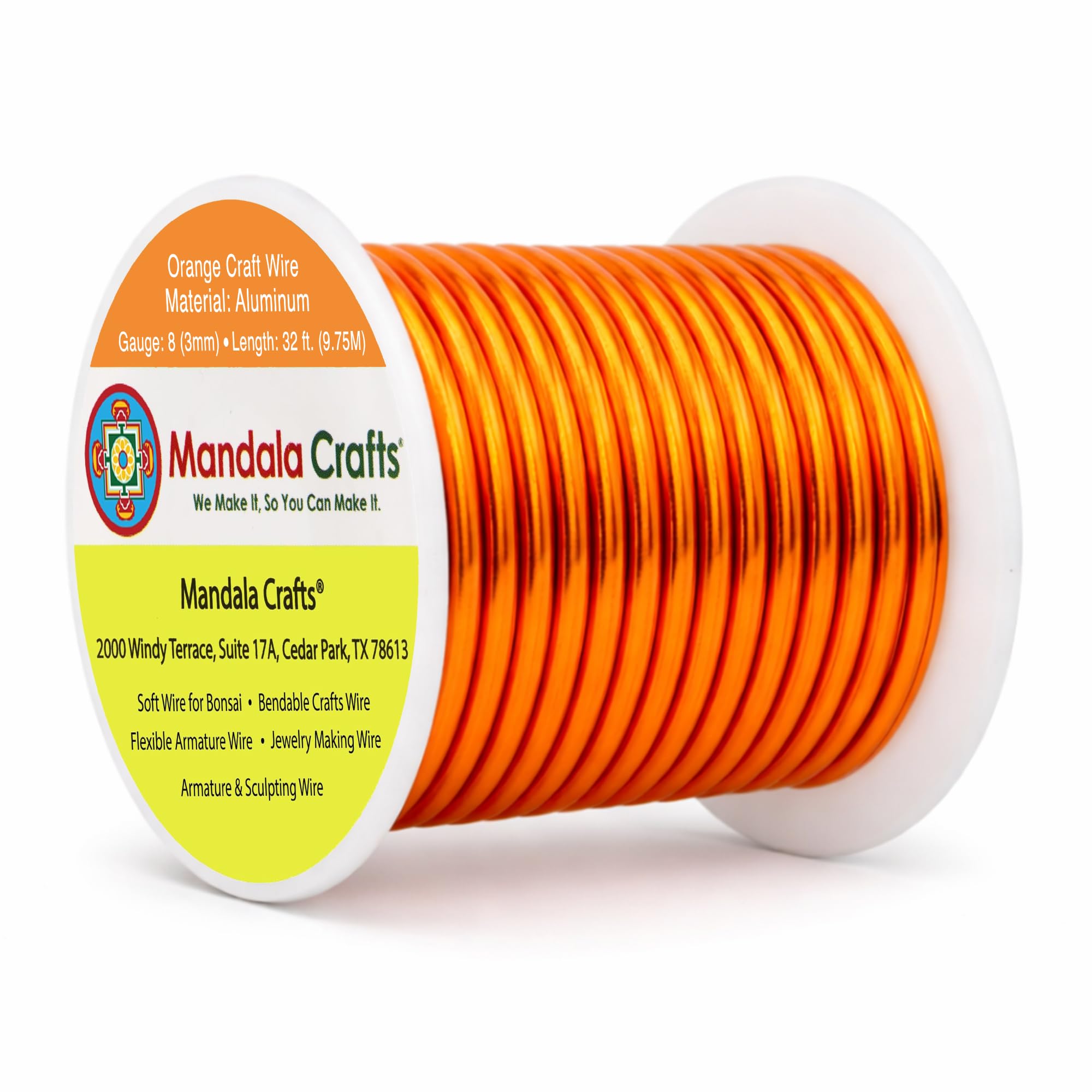 Mandala Crafts 8 Gauge Orange Anodized Aluminum Craft Wire, 32 FT