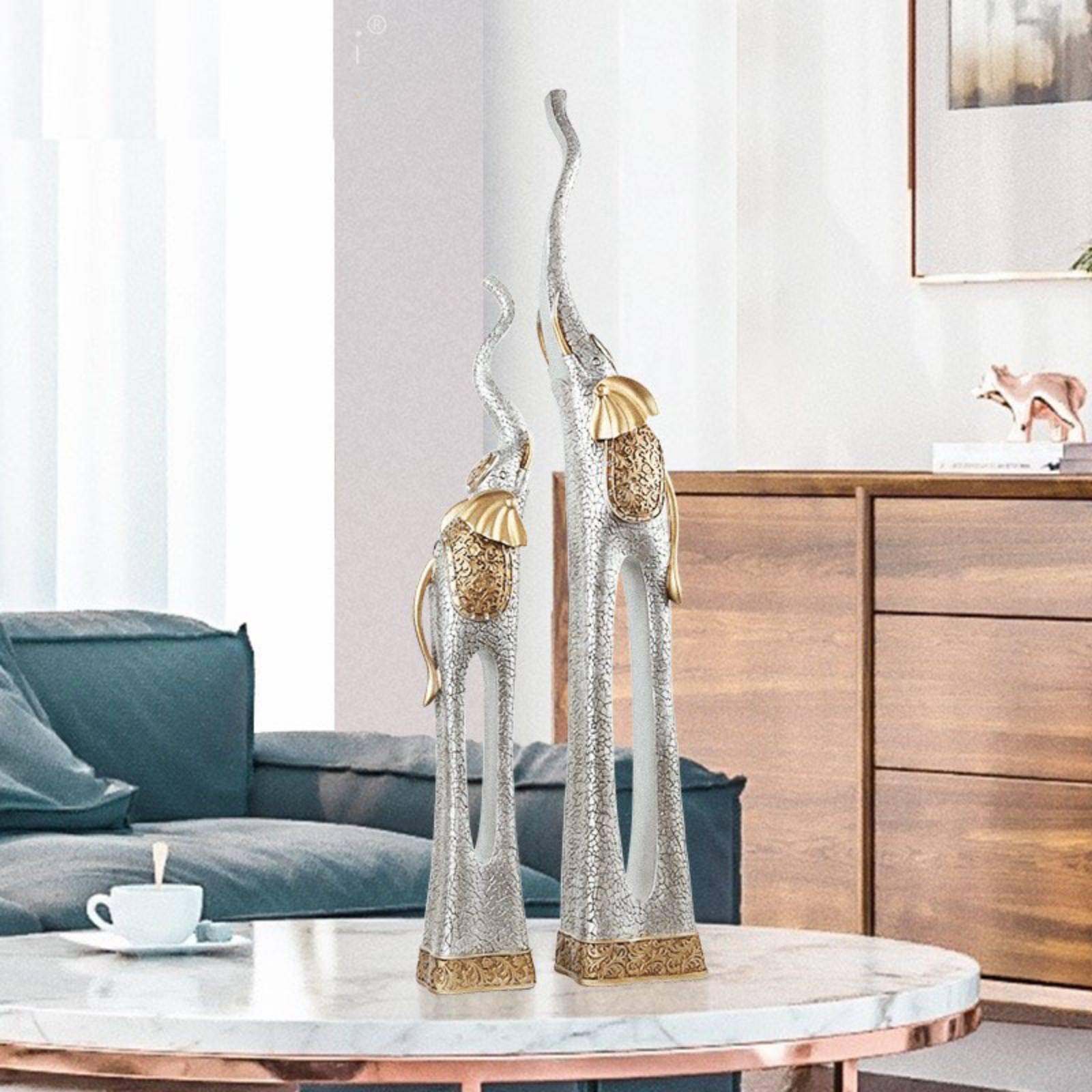 Figura de Estatua Escultura Adorno Decoración en Resina Natural con Patrón Tallado y Brillantes en Cabeza y Orejas Diseño con Hueco Ovalado Adecuada, Model A Blue