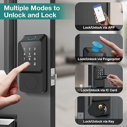 Miniatura 2 de Cerradura de puerta inteligente sin llave con TTLock APP pantalla táctil de huellas dactilares, teclado de tarjeta IC, llave de carga tipo C,