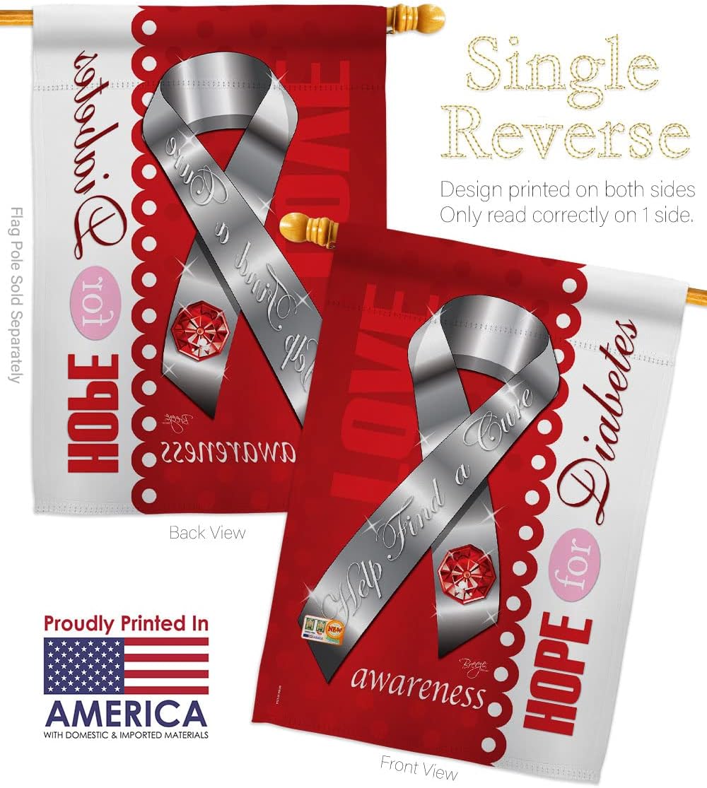 Diabetes House Flag Dowel Set Support Awareness Inspirational Survivor Ribbon Prevention Cancer Autism Breast BLM Small Decorative Gift Yard Banner Made In USA 28 X 40
