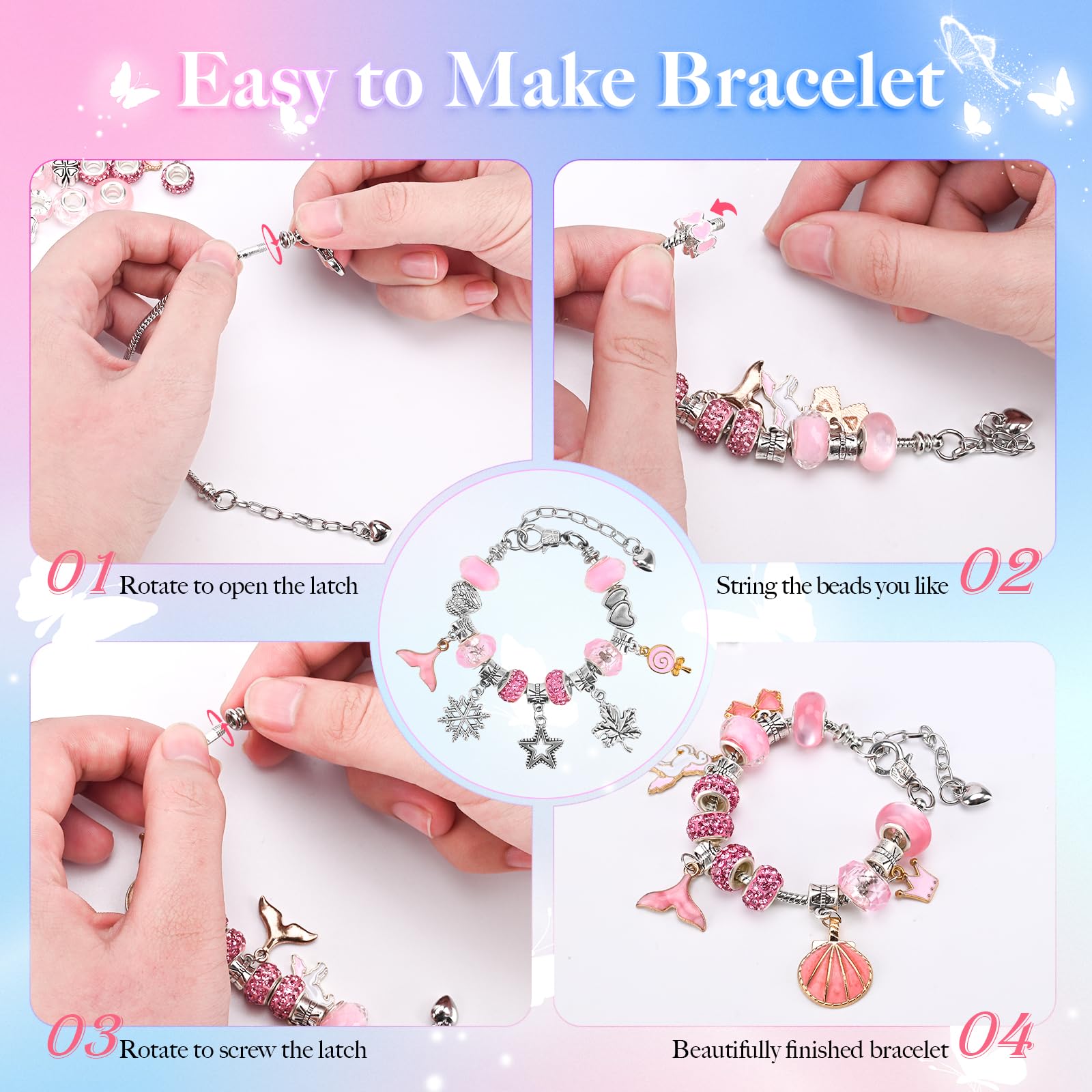 Donaky Jewellery Bracelet Making Kit Charm Kids Jewellery Sets for Girls DIY Beads for Bracelet Making Craft Kits for 6-12 Years Old Kids Children Teenage - Image 4