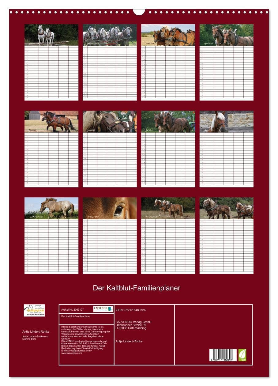 Der Kaltblut-Familienplaner (Wandkalender 2026 DIN A2 hoch), CALVENDO Monatskalender: Der Kaltblutkalender für die ganze Familie (CALVENDO Tiere)