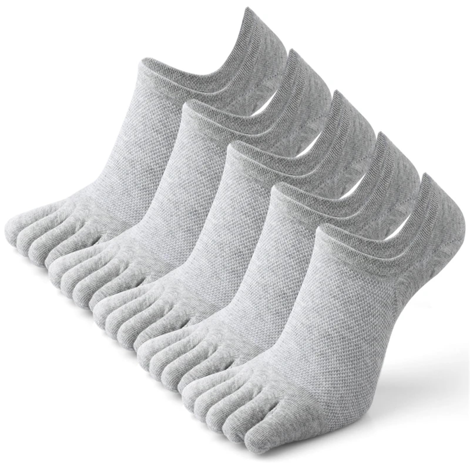 IRFHDCX Toe Socks 5pairs Five-finger Socks Solid Color Breathable Invisible Boat Thin Mesh Toe Outdoor Sports Crew(5Pairs-Grey)