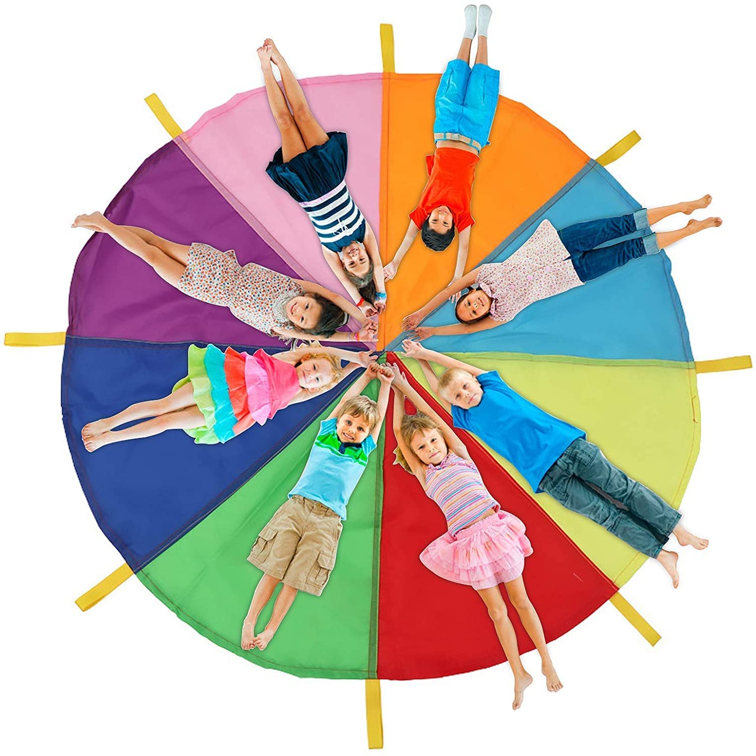 Gioco Paracadute Arcobaleno 8 Maniglie per Bambini Arcobaleno di Stoffa Oscillante con Un Diametro di 2M Giocattolo Paracadute Paracadute Colorato