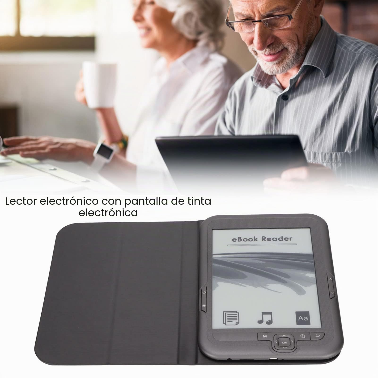 Lector de Libros Electrónicos, 6 Pulgadas 800 X 600 Pantalla de Tinta de Alta Definición Protección Ocular Lector Electrónico, con Estuche Protector, Batería de 2500 MAh, Compatible con Reproducción