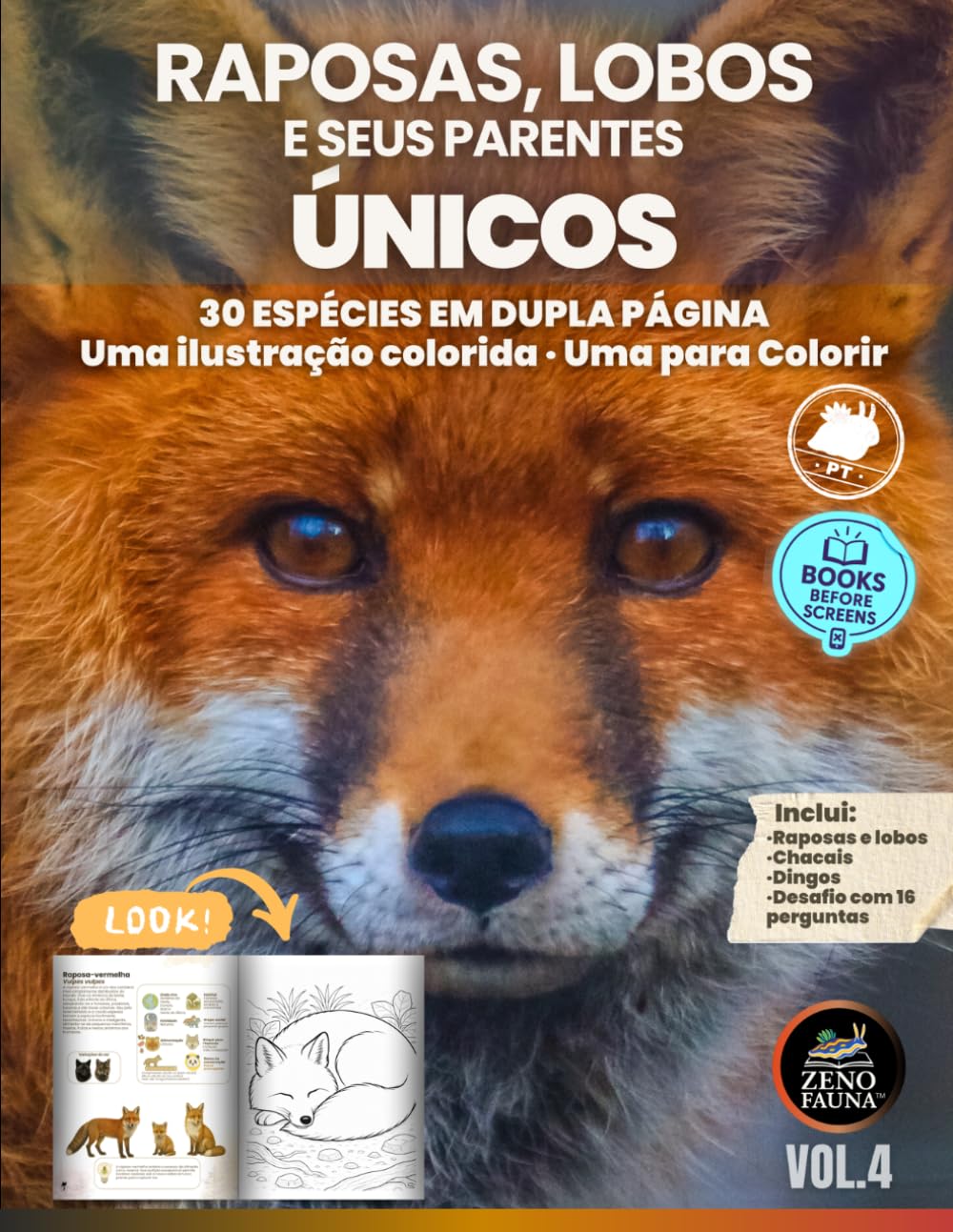 Raposas, Lobos e Seus Parentes Únicos: 30 Espécies de Canídeos Selvagens em Dupla Página Uma Ilustração Colorida · Uma para Colorir (Animais Únicos)
