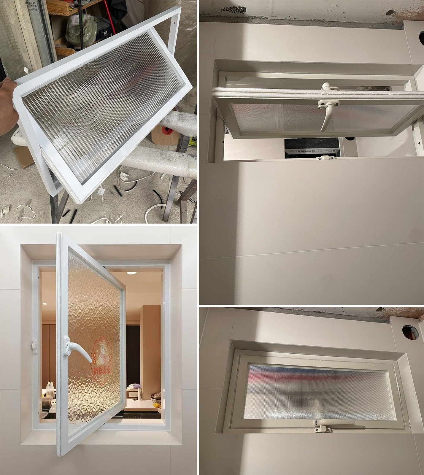 Ventanas Ventana de Baño Pivotante de 360 ​​grados con Vidrio Estriado, Ventana de Travesaño de Cobertizo con Manija, Ventanas de Reemplazo Rectangulares, Ventana Empotrada para Garaje/oficina(White,9