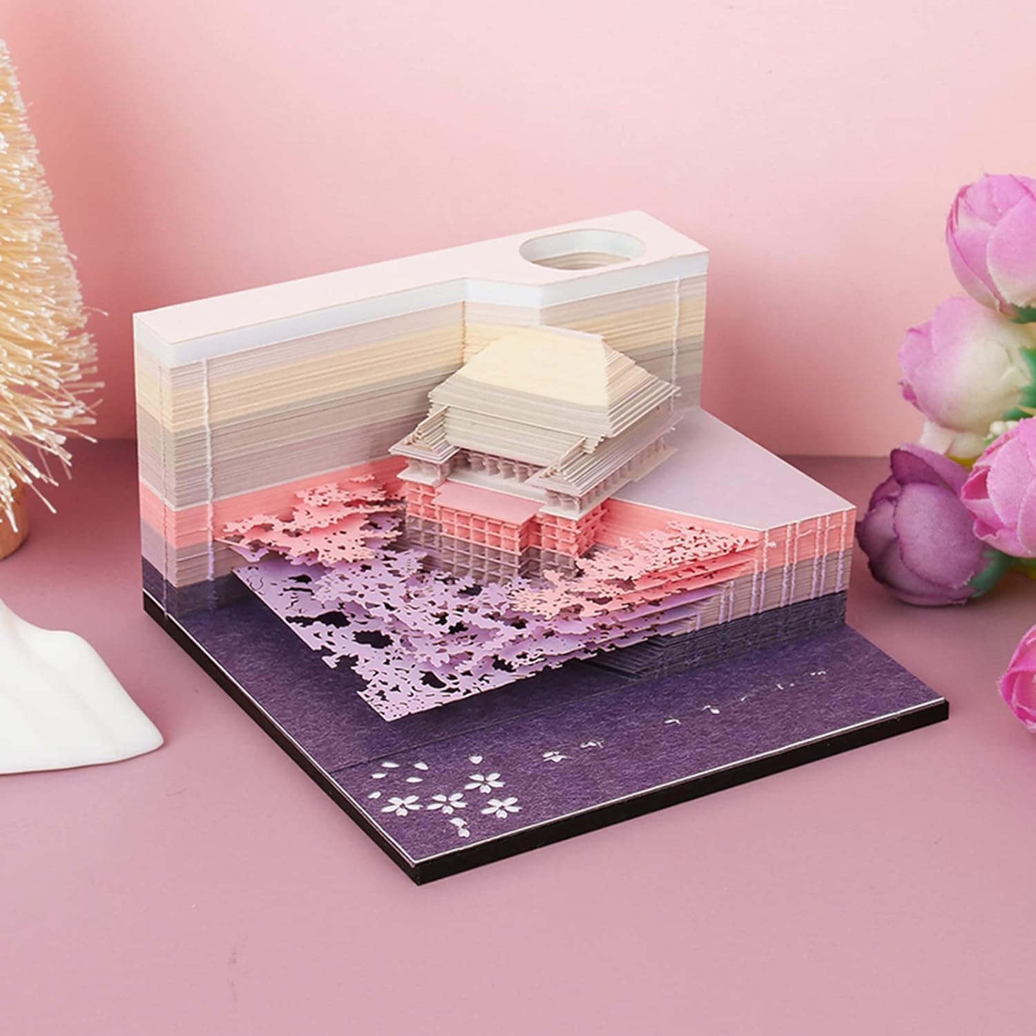 3D Notizblock Kiyomizu Tempel Haftnotizen 150 Blatt Memoblock Papier Kunst 3D Notizblock Notizblöcke Für Kind Liebhaber Freunde Frau Student Geschenke, Purple, L