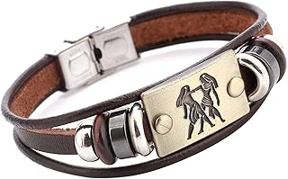 Young & Forever Valentine Gift Zodiac Sign Constellation Handmade Black Leather Bracelet for Unisex