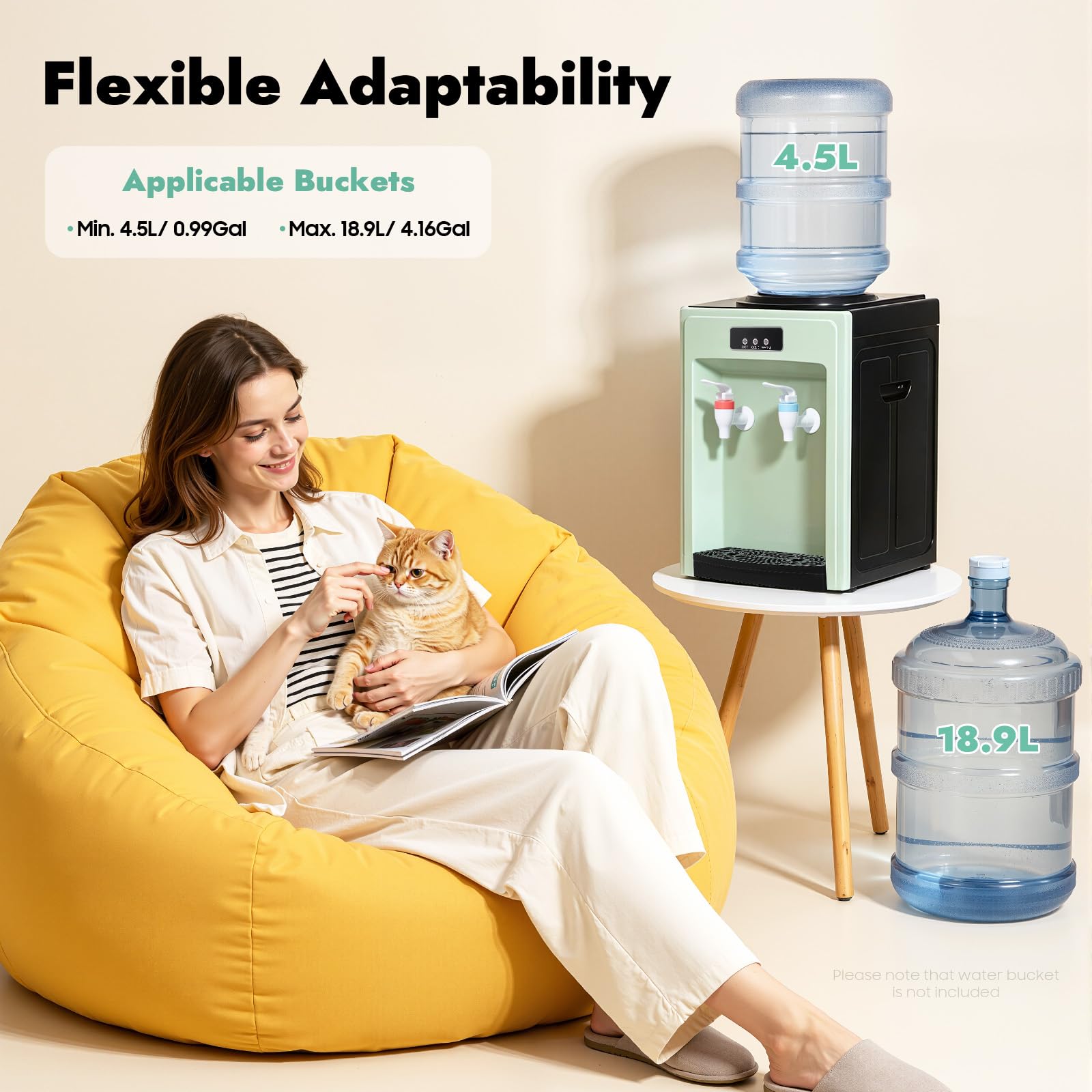 Distributore di acqua elettrico 24 x 24 x 36 cm, distributore caldo freddo 220 V, secchio applicabile 4,5 – 18,9 l, distributore di acqua fredda (nero e verde)