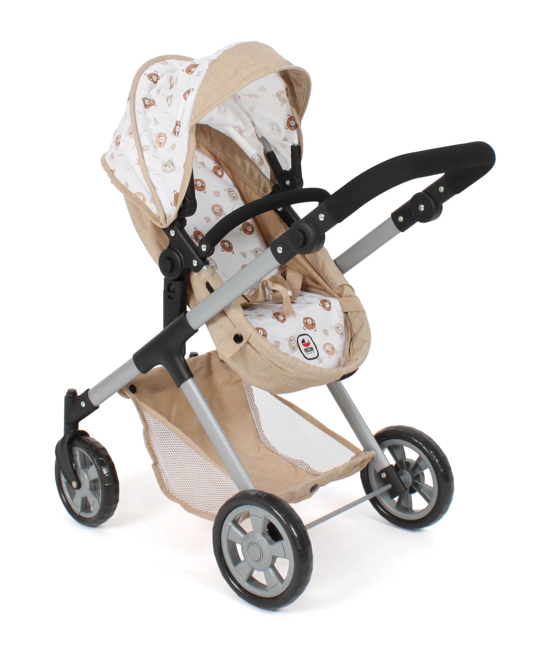 Bayer Chic 2000 Poussette combinée pour poupée Mila | 2 en 1 | Ours Beige | Poussette polyvalente 2 en 1 avec siège sport réversible, nacelle et roues pivotantes. Hauteur réglable (39-72 cm).