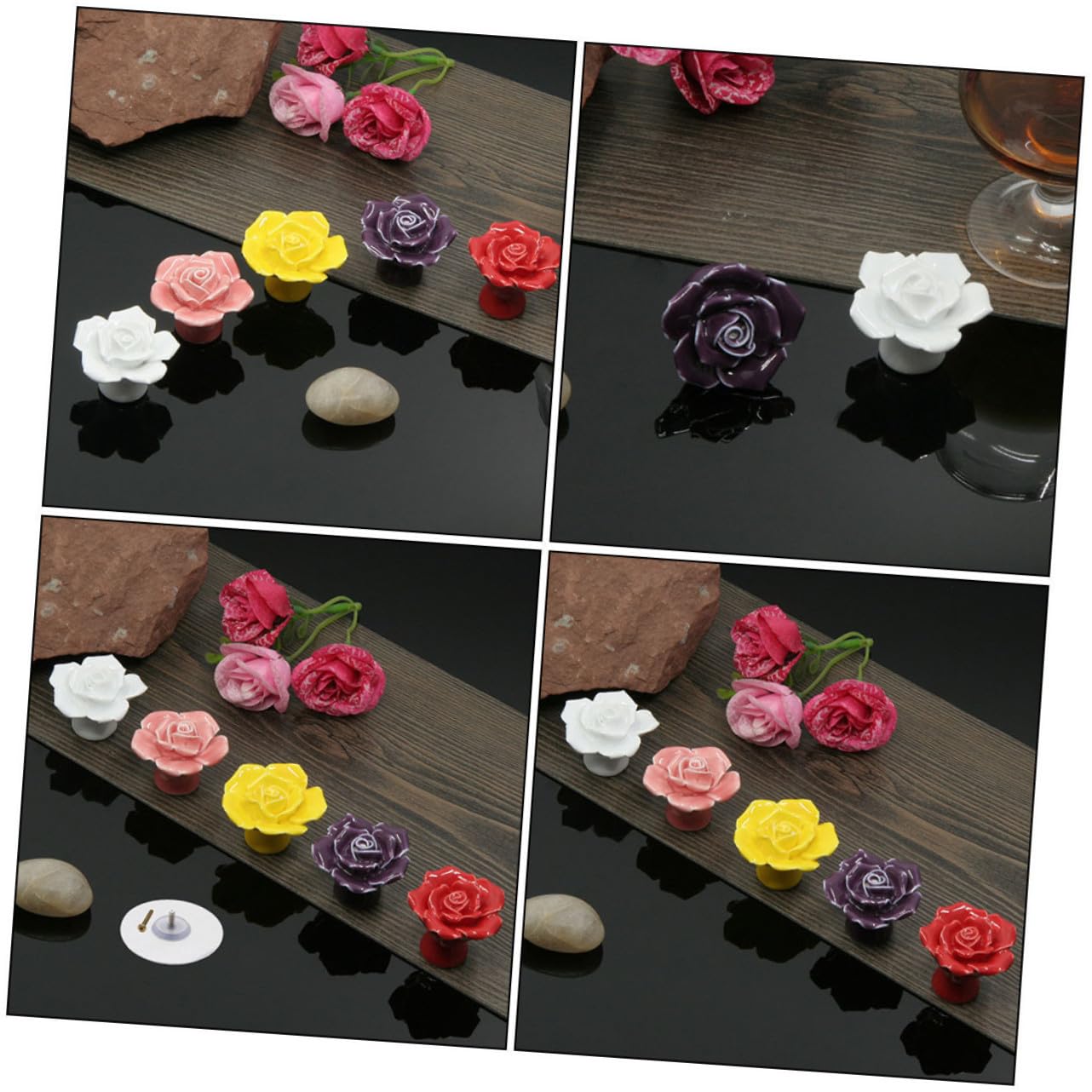 Homoyoyo 8 Stück Rosen Möbelknöpfe aus Keramik für Kommode und Schrank
