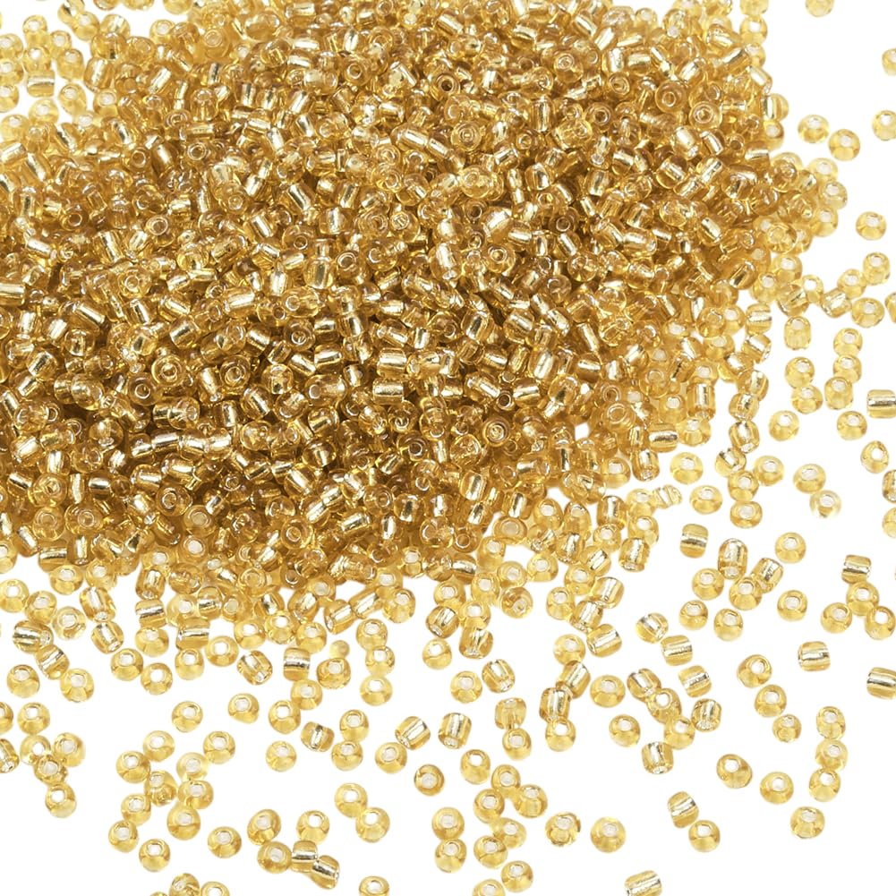 PONABEADIY 1 Box 4MM 3000PCS Gold Glass Seed Beads with Hole Transparent Small Pony Round Silver Lined Clear Loose Spacer Beads for Jewellery Making Friendship Bracelets Earrings Diy Crafts Supplies