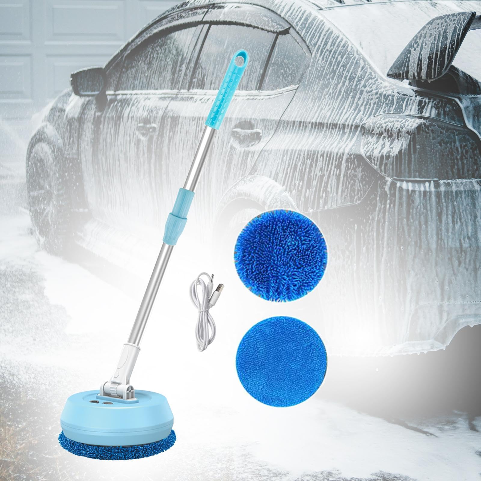 2 Piezas Limpiador Eléctrico para Pisos Máquina de Limpieza Automática para Vidrios Y Pisos Telescópica Reutilizable Pulidor Seco Y Húmedo Ade, Azul