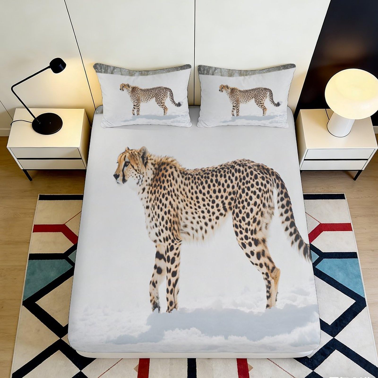 Jqzkxnhpbr Style-3 3D Printed Cheetah Animal Fitted Sheet Microfiber Soft Breathable Safari Leopard Bed Cover For Bedroom Dorm Decor 90X200x25cm