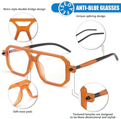 Miniatura 4 de FEISEDY Gafas vintage cuadradas con bloqueo de luz azul para mujeres y hombres, de los años 70, planos, aviador, antideslumbrante, B0062
