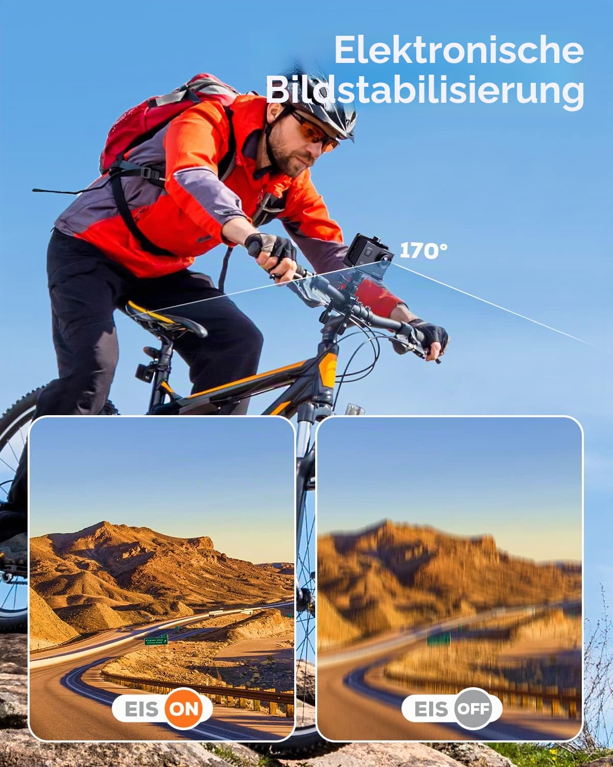 WOLFANG Action Cam GA100 Neu,4K 20MP, Unterwasserkamera WiFi 40M wasserdichte,EIS Bildstabilisator,Helmkamera,170° Weitwinkel,Camcorder,Externem Mikrofon, 2.4G Fernbedienung, 2 Akkus und Zubehör Kit