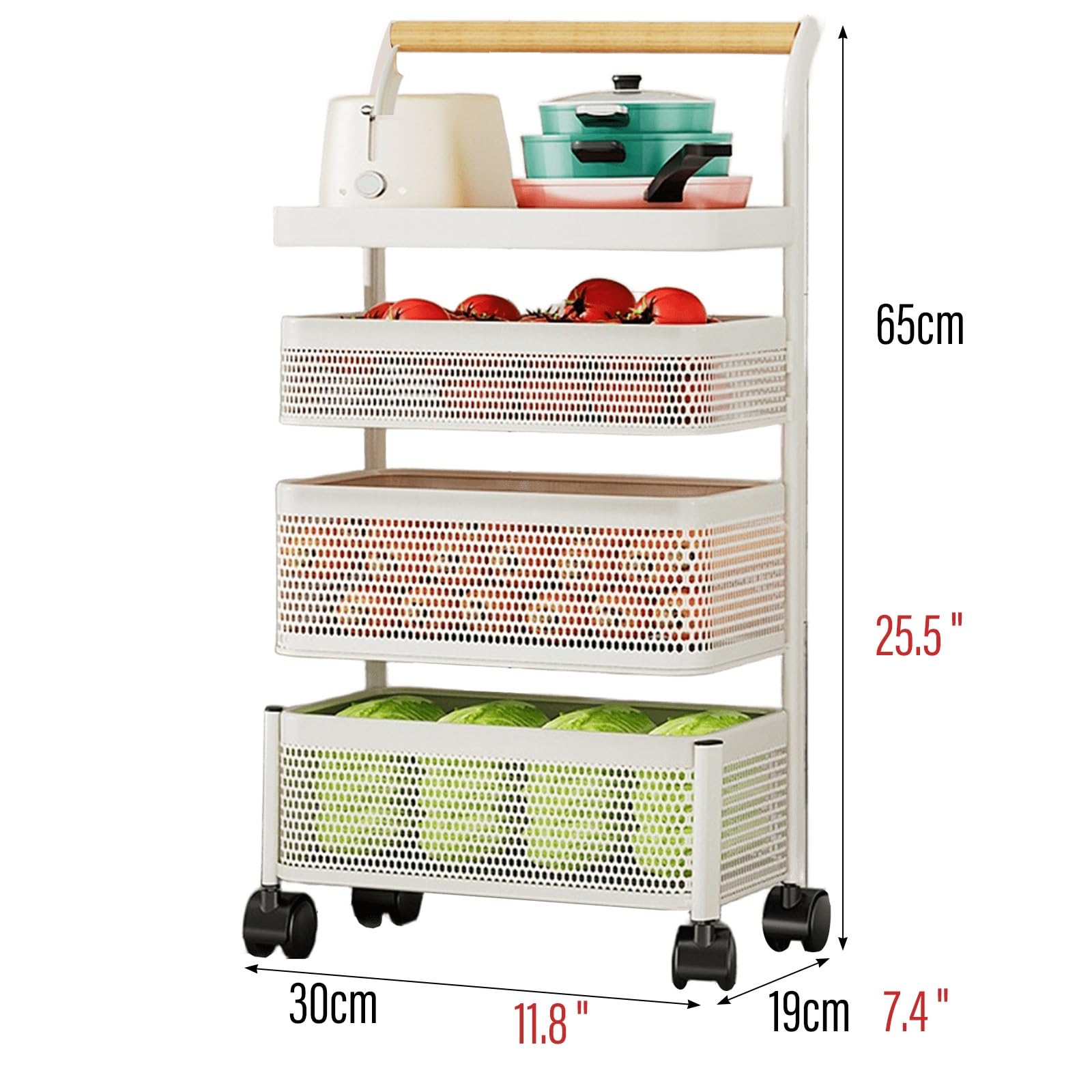 Cesta giratoria de acero al carbono de 30 cm para oficina, cocina, lavandería y espacios reducidos (blanco, 30 x 19 x 75 cm) y ahorro de espacio