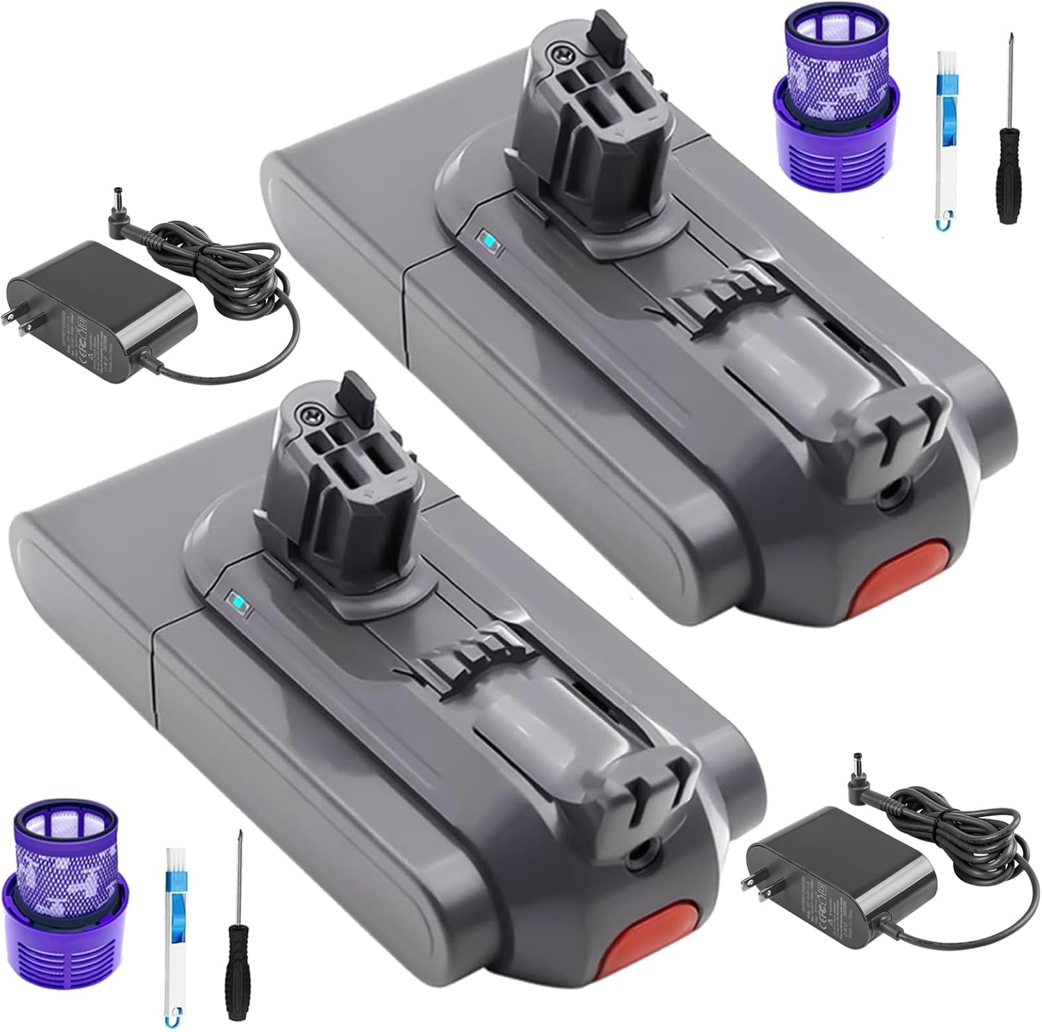 Replacement Battery 25.2V 5000mAh 3700mAh Lithium Battery 25.2V Vacuum Cleaner Batteries for V11 with Charger and Button for 50W - 126W Motor Kit,25.2v5000mah 2pack